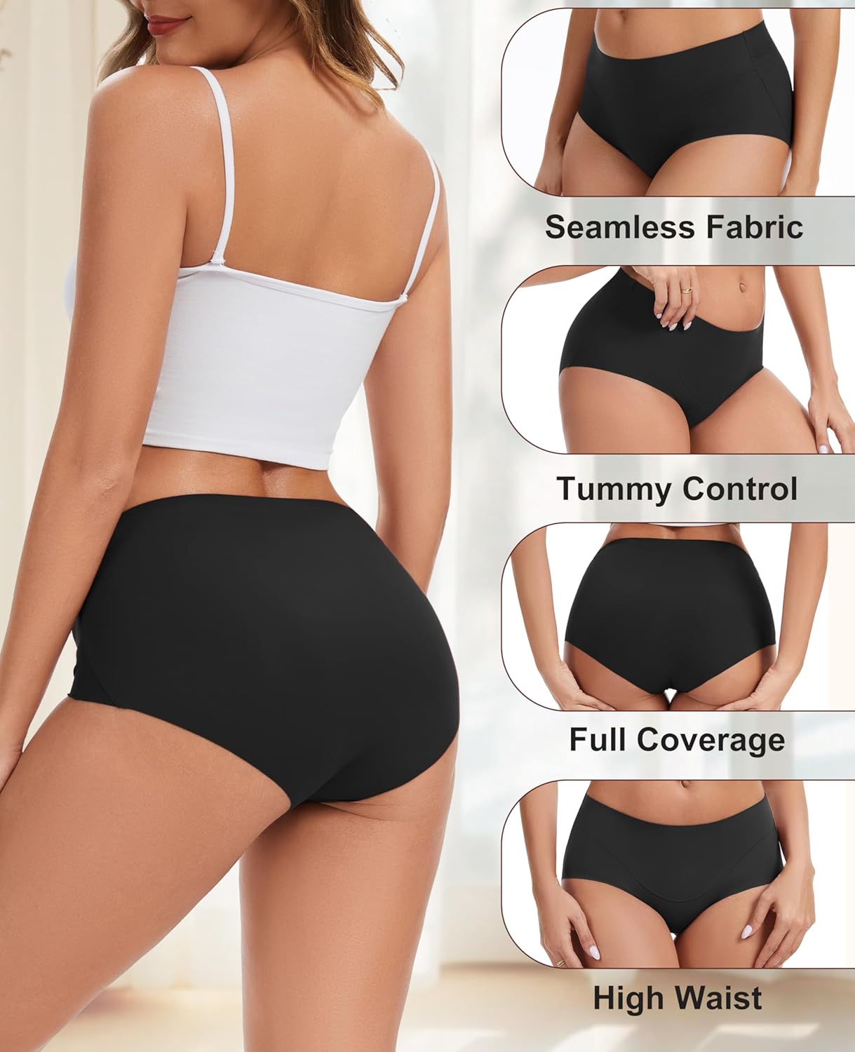 Sunm Boutique Seamless Womens Underwear, No Show Full Coverage Briefs, Tummy Control High Waisted Panties for Women - Image 6