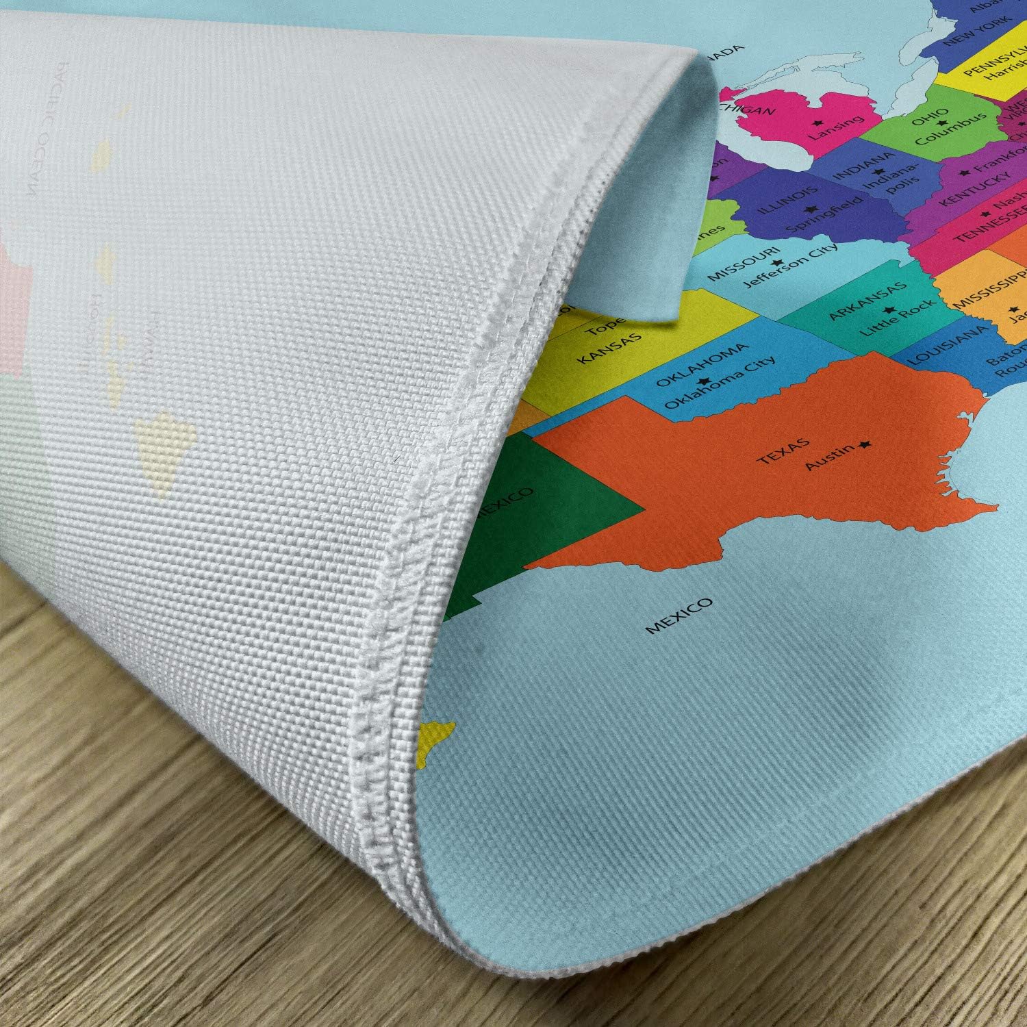 Lunarable USA Place Mats Set of 4, Map of America USA with States and Capitals City California Texas New York, Washable Fabric Placemats for Dining Table, Standard Size, Pale Blue
