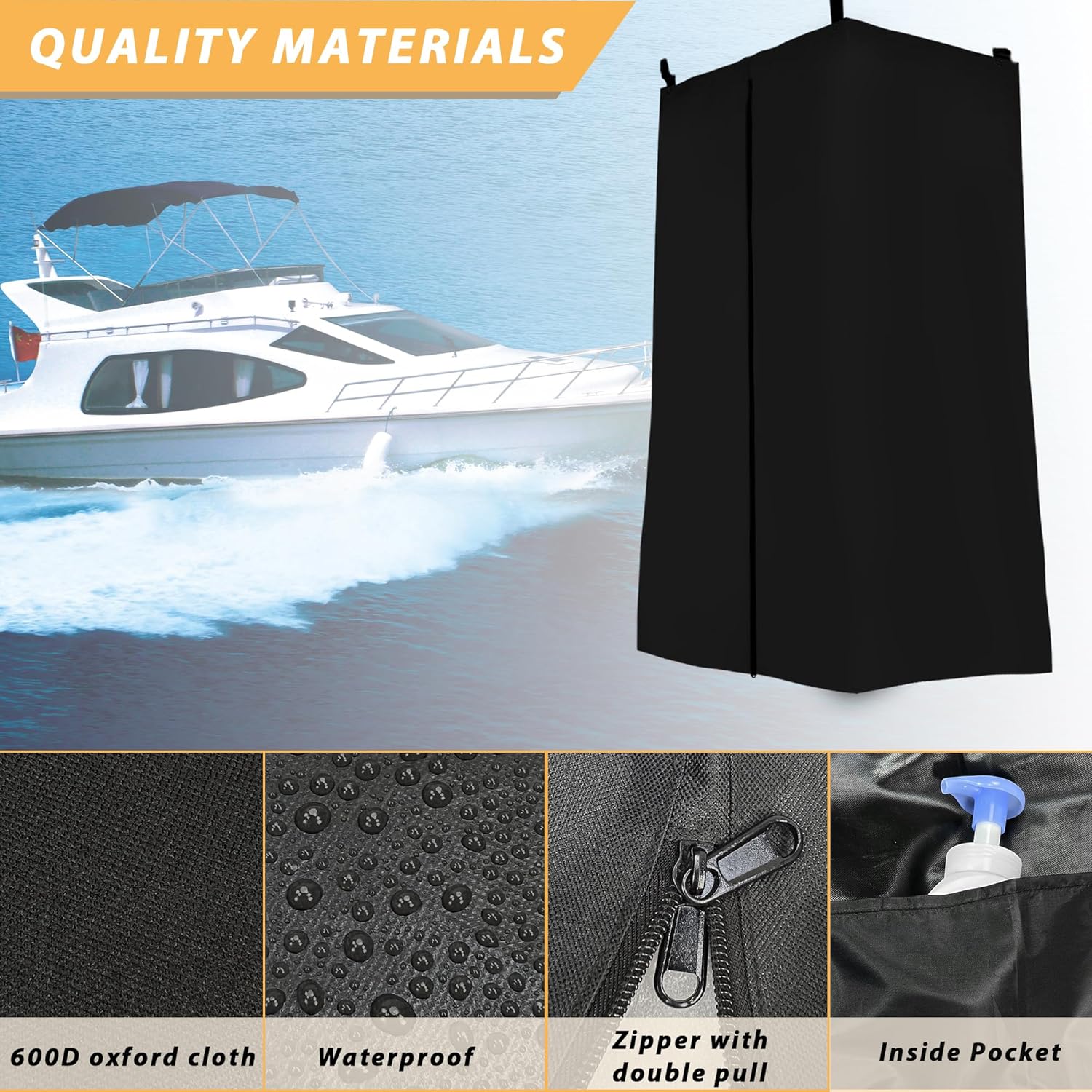 TT MOTOR Privacy Tent for Boats Privacy Curtain for Pontoons Pontoon Boat Hanging Privacy Tent，Drop Down for Bimini Top