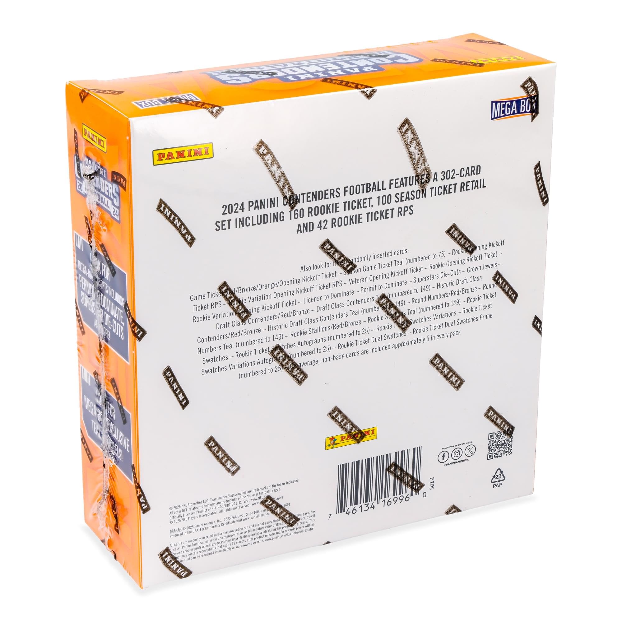 2024–25 Panini Contenders NFL-Fußball-Mega-Box, offizielle Sammelkarten, Autogramme, Parallelen und Einsätze, versiegelte Einzelhandelsbox