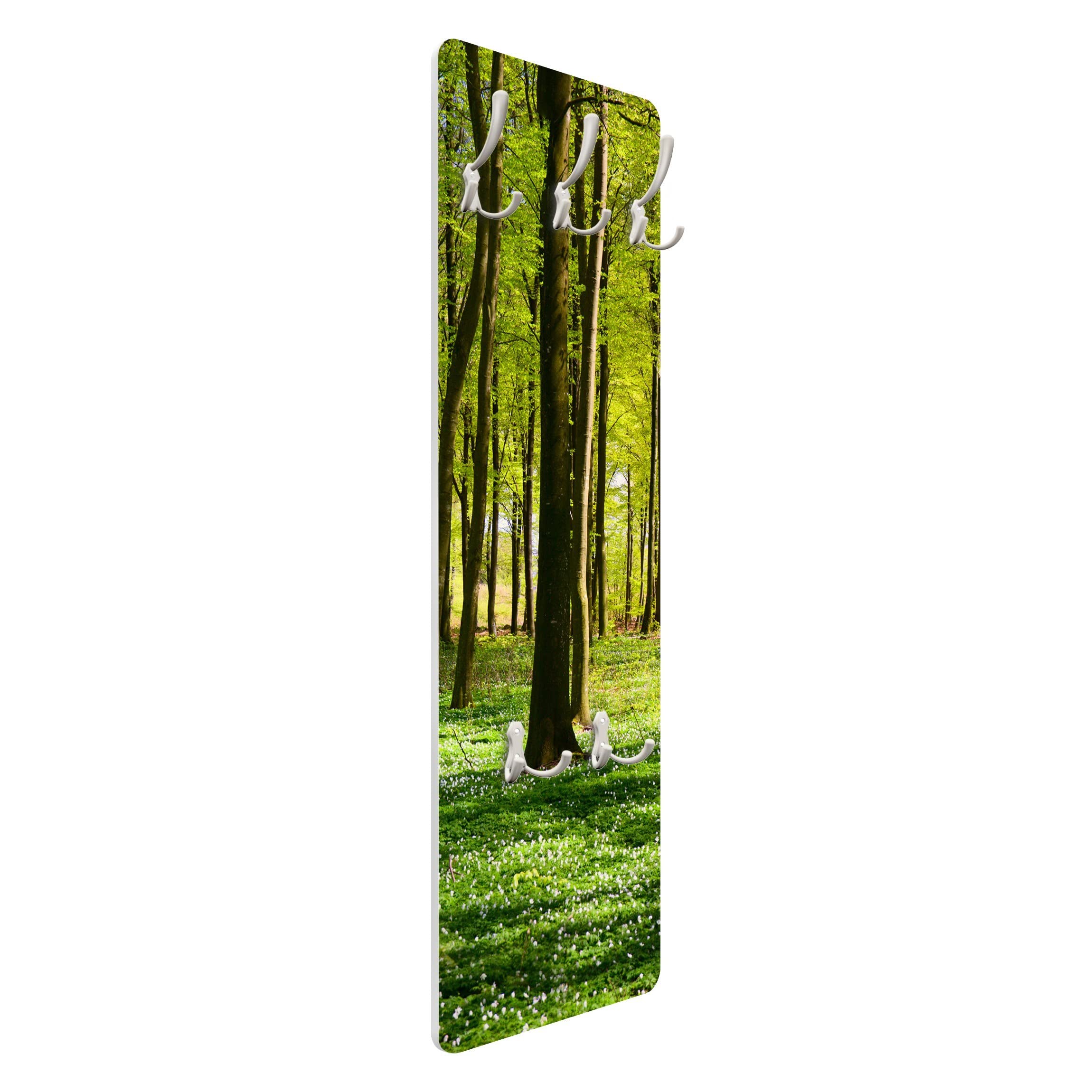 Wandgarderobe inkl. 5 Haken Wald Bäume platzsparendes Design - Made in Germany - Motiv Modern Flurgarderobe grün schmal Garderobenpaneel 2664