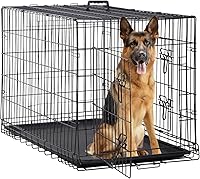 Vista 1 de Jaulas para perros de 42 pulgadas, jaulas plegables de alambre mental para mascotas con panel divisor de doble puerta, bandeja extraíble y asa