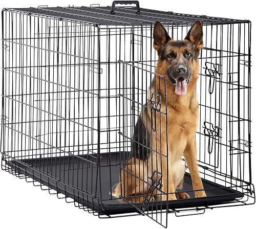 Jaulas para perros de 42 pulgadas, jaulas plegables de alambre mental para mascotas con panel divisor de doble puerta, bandeja extraíble y asa,