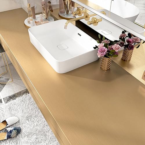 Miniatura 3 de Wallercity Papel tapiz de acero inoxidable dorado de 11.8 x 78.7 pulgadas, impermeable, autoadhesivo, dorado, metálico, para despegar y pegar, papel