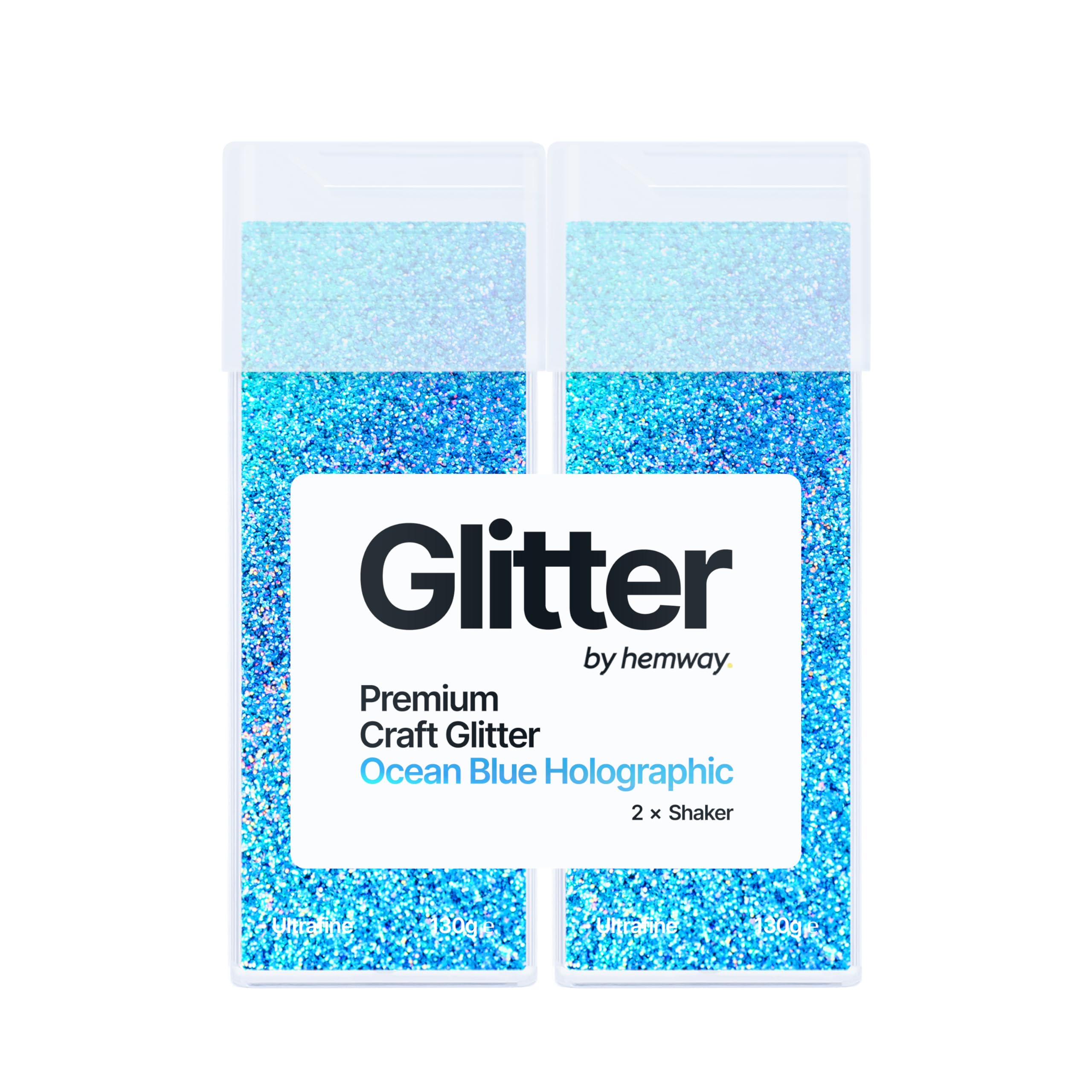 Hemway Glitter Shaker Ocean Blue Holographic 130g x2 Pack Ultrafine, Craft Glitter Shakers for Resin & Epoxy Crafts