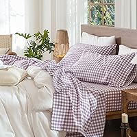 Vista 58 de MooMee – Juego de sábanas Gingham 100% algodón lavado con textura parecida al lino transpirable suave con bolsillo elástico de 16-19" de profundidad