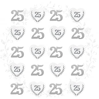 Logbuch-Verlag 24 Wooden Scatter Pieces 25 in White/Silver - Wooden Confetti Hearts & Numbers for Silver Wedding Table Decoration & Anniversary Decoration for 25th Wedding Anniversary and 25th