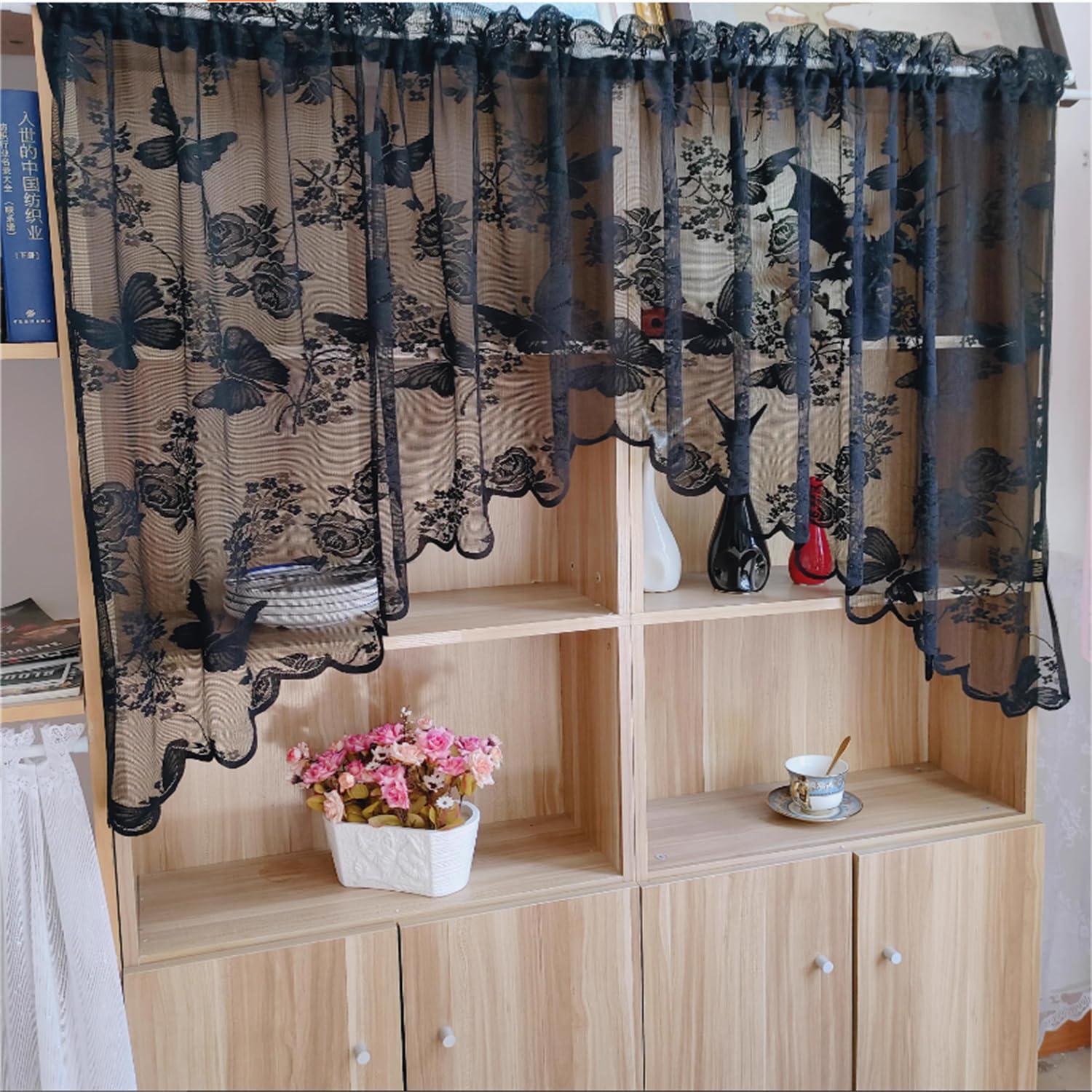 フィットバランスカーテン Amazon｜Molaxhome レースカーテンバランス 51x16インチ、花柄刺繍セミ