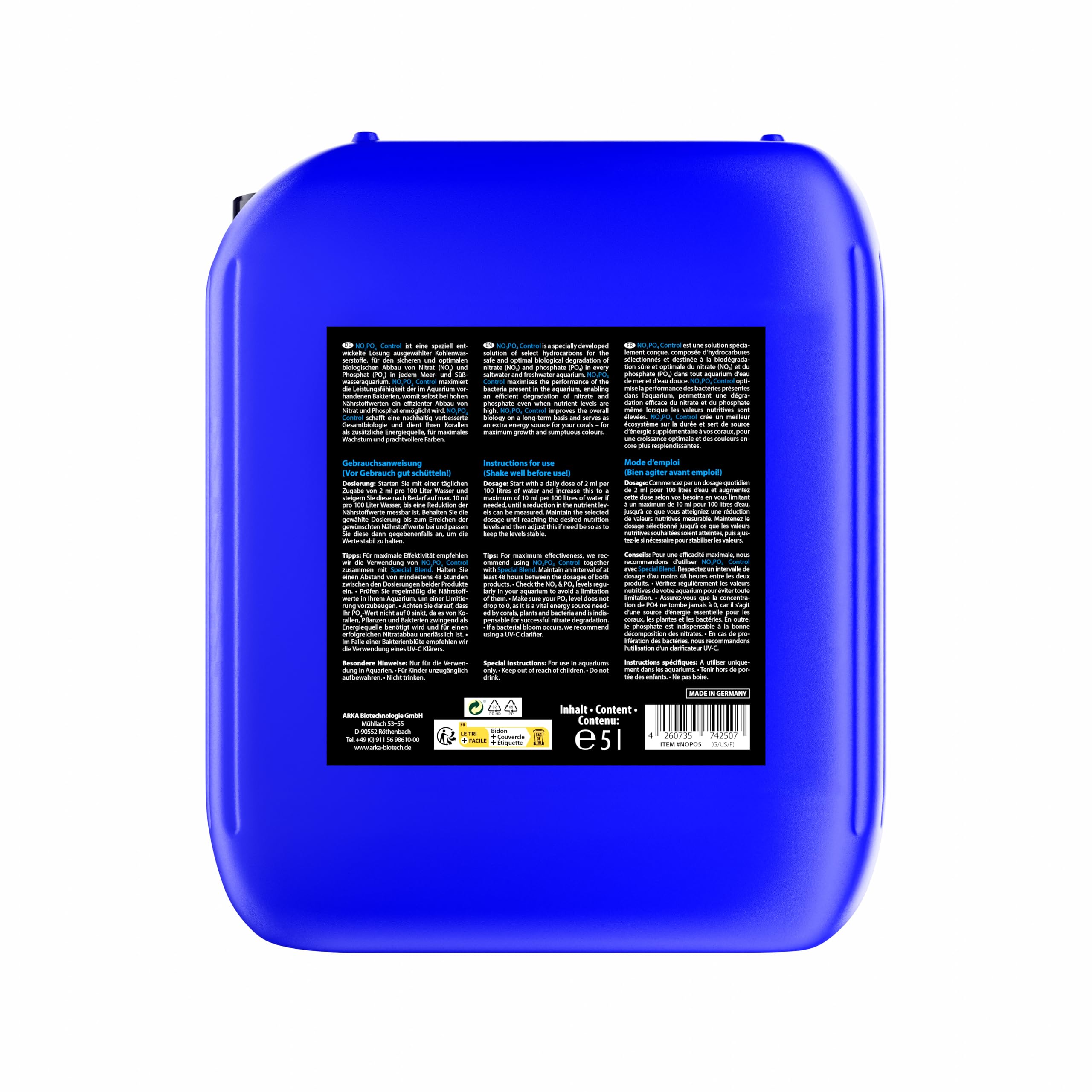 Anti-Nitrates et Phosphates pour Aquarium 5000 ML - NOPO Control NO3 PO4 | booster bactérien, réduit nitrates et phosphates, paramètres stables, agit sur les causes des algues, eau douce, eau de mer