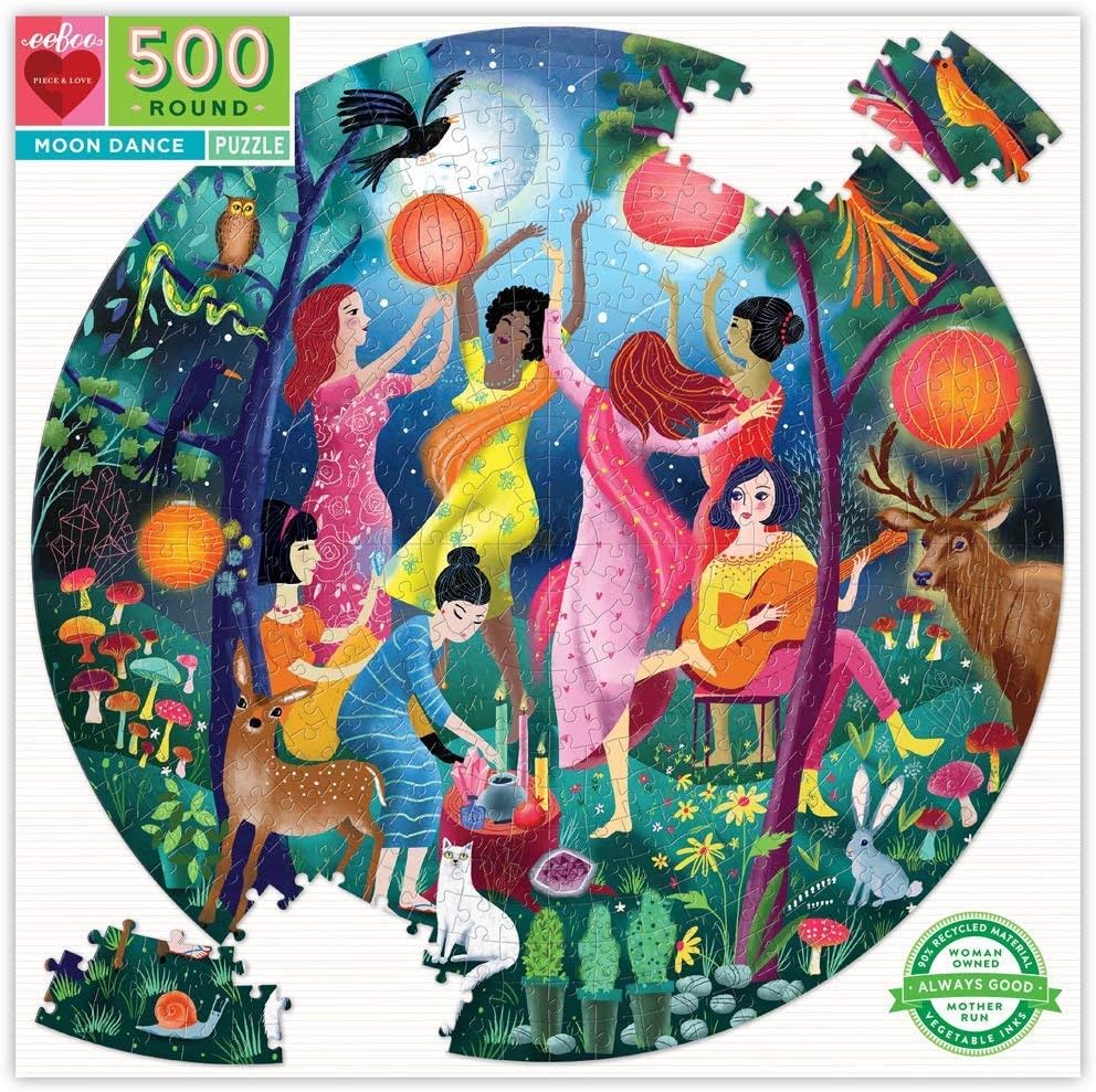 eeBoo: Piece and Love Moon Dance 500 Piece Round Circle Jigsaw Puzzle, Jigsaw Puzzle for Adults and Families, Includes Glossy and Sturdy Pieces