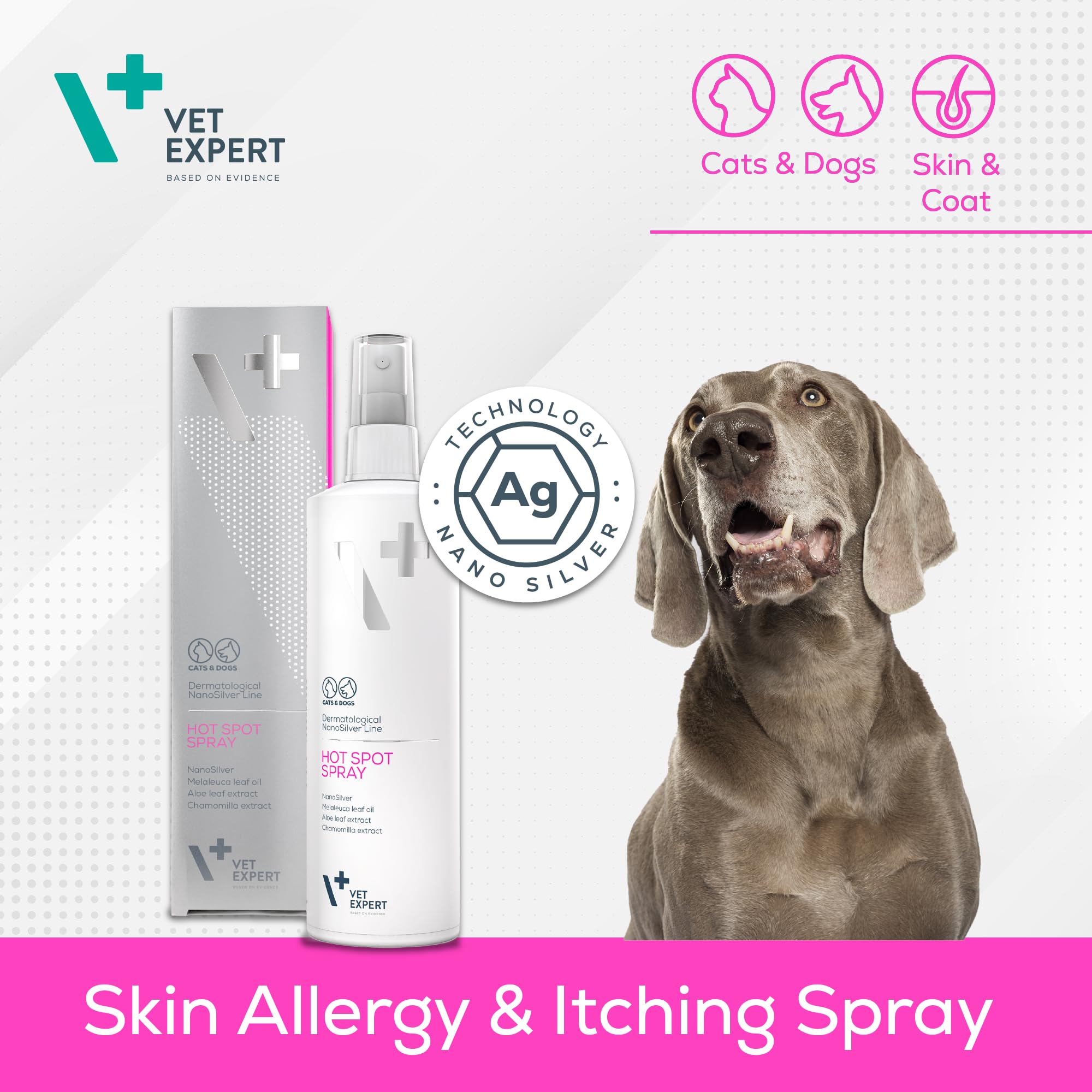 VET EXPERT HOT SPOT SPRAY - preparat na zmiany skórne na tle alergicznym, dla psów i kotów 100 ml