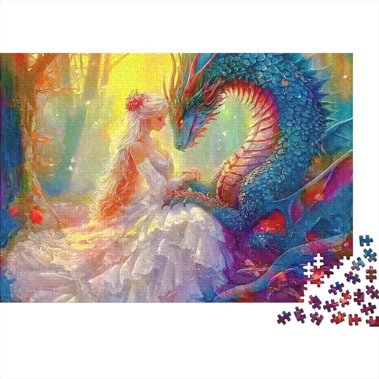 Fairy Tale Dragon Princess 1000 Piece Jigsaw Puzzle Paper for Adults Fantasy Art Relaxing Puzzle Game 38x26cm/1000pcs