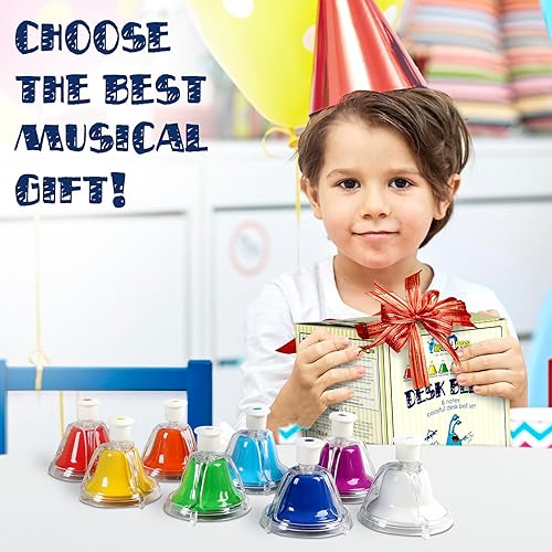 Miniatura 7 de MINIARTIS Campanas de escritorio para niños  Juego de campanas de mano de metal colorido diatónico de 8 notas  Instrumento musical de percusión