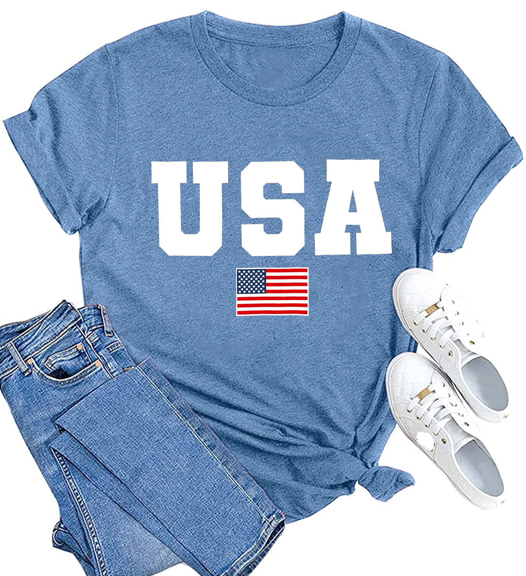 MAIHUN American Flag Shirts for Women 4th of July T-Shirt USA Print Patriotic Shirt Stars and Stripes Tees