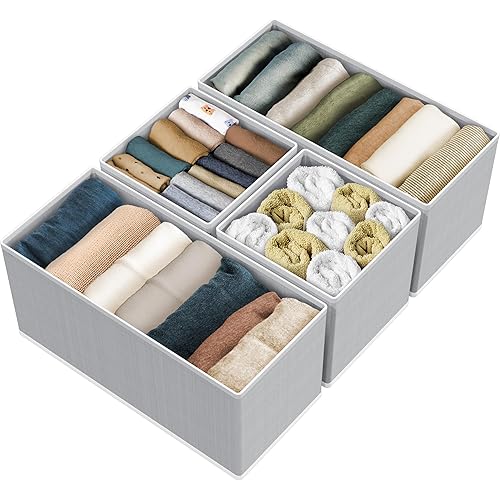 Simple Houseware Underwear Drawer Organizer for Sock/Bra/Undergarment/Panty/Onesie, Collapsible, Set of 4, Gray