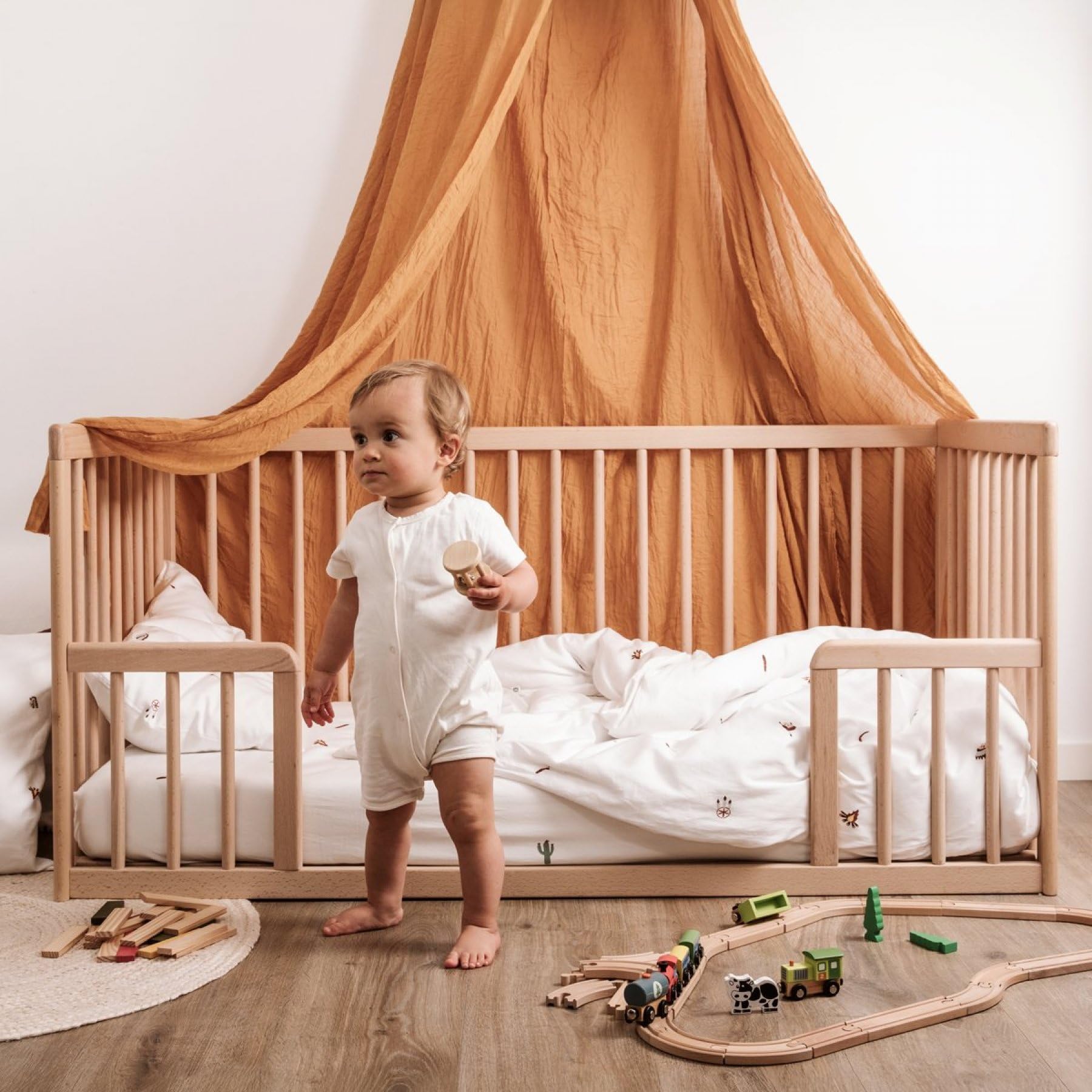 Kadolis - Cuna evolutiva 70x140 cm de Haya Maciza Turia - Cuna con barrotes transformable y Ajustable