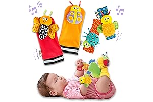 Baby Foot Finder Socks & Wrist Rattle Set for Educational Sensory Development