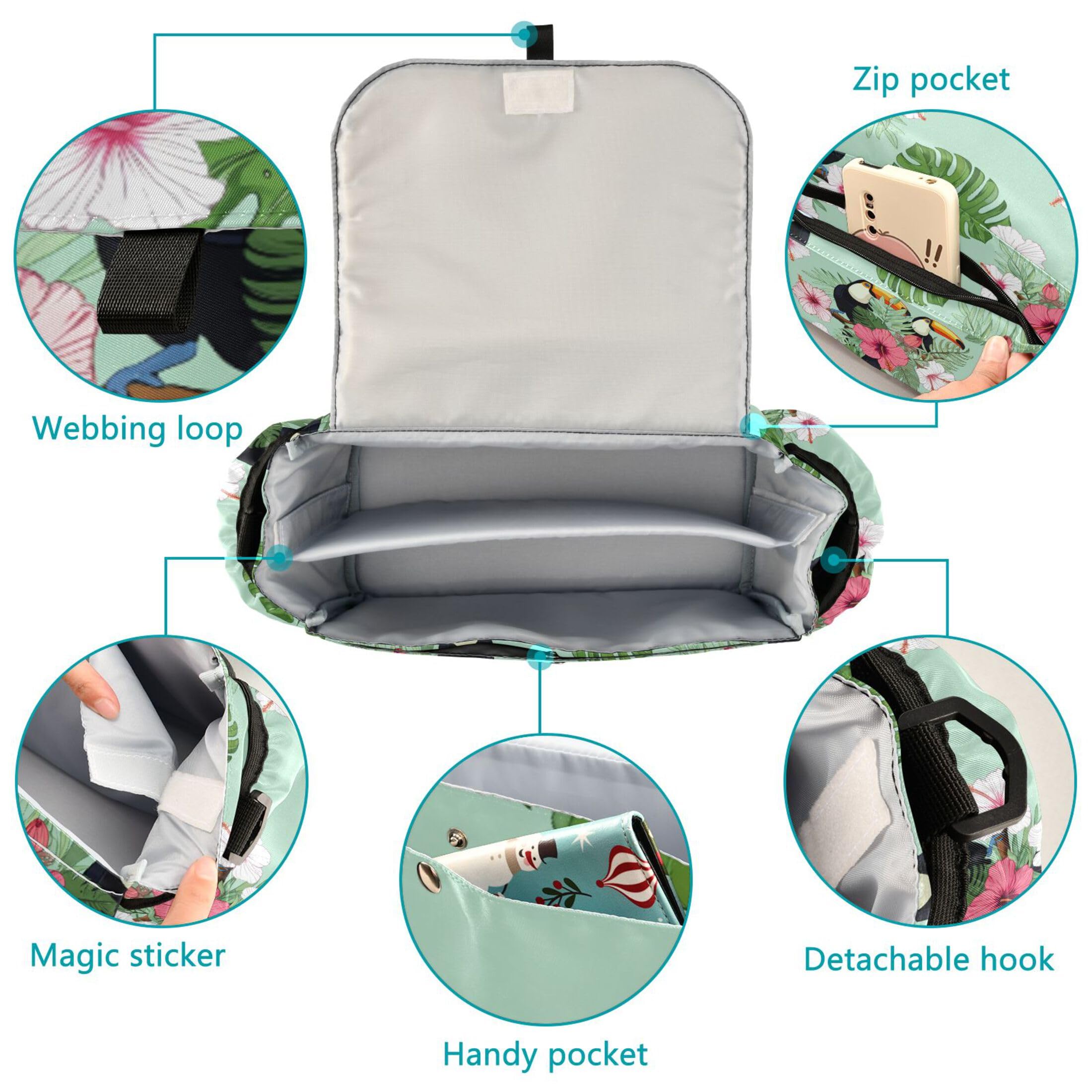 Burbuja Toucans Perched on Branches Stroller Organizer with Insulated Cup Holders, Non-Slip Stroller Caddy Universal Fits Most Strollers, Nursery Accessories