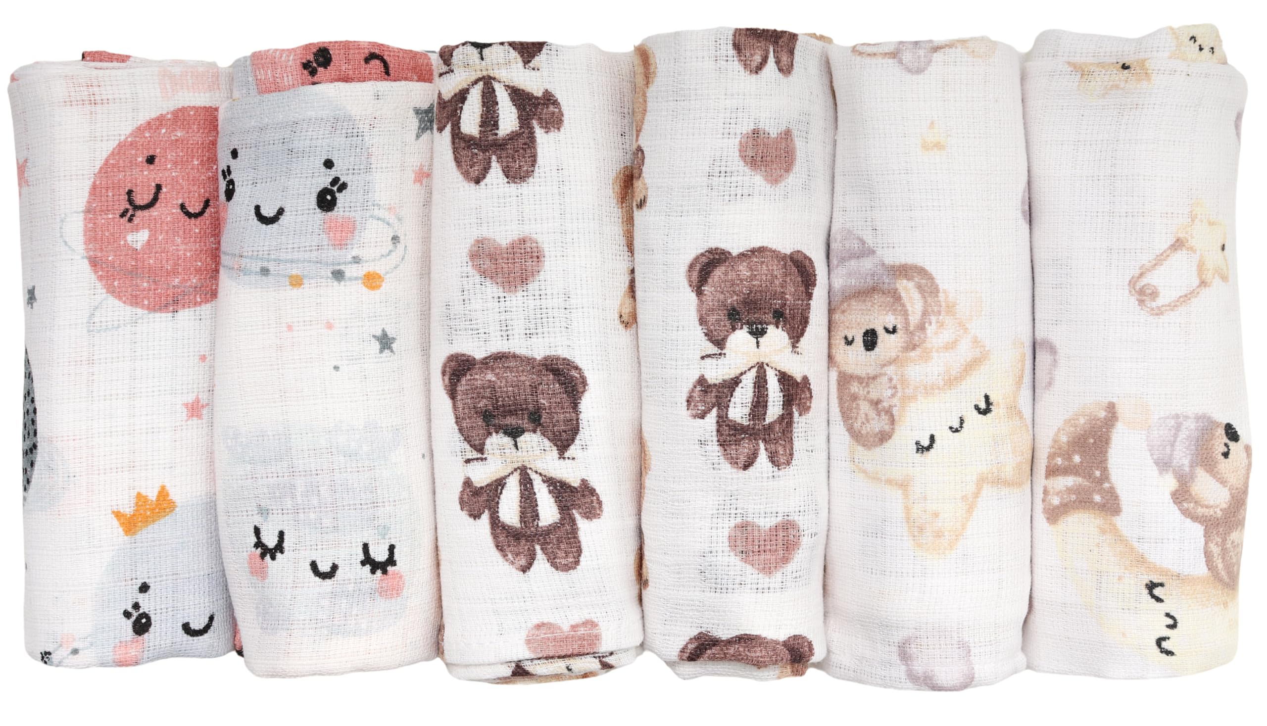 FENSILO Baby Spucktücher | Mulltücher | Mullwindeln - 6er Pack 70x80 cm für Baby und Neugeborene|Musselintücher für Jungen und Mädchen|Spucktücher aus Baumwolle|Abdecken|1008