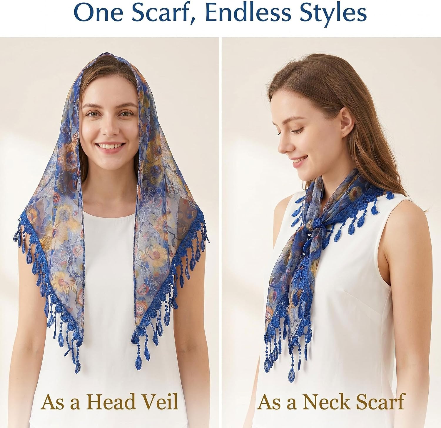 Lace Mantilla Catholic Veil Church Veil Chapel Head Covering Blue
