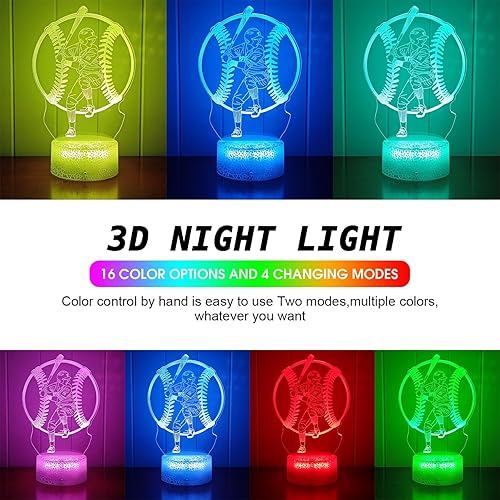 Miniatura 4 de Luz nocturna de béisbol para niños, regalo de iluminación de Navidad de 16 colores, control remoto RGB táctil, lámpara de escritorio para fanáticos