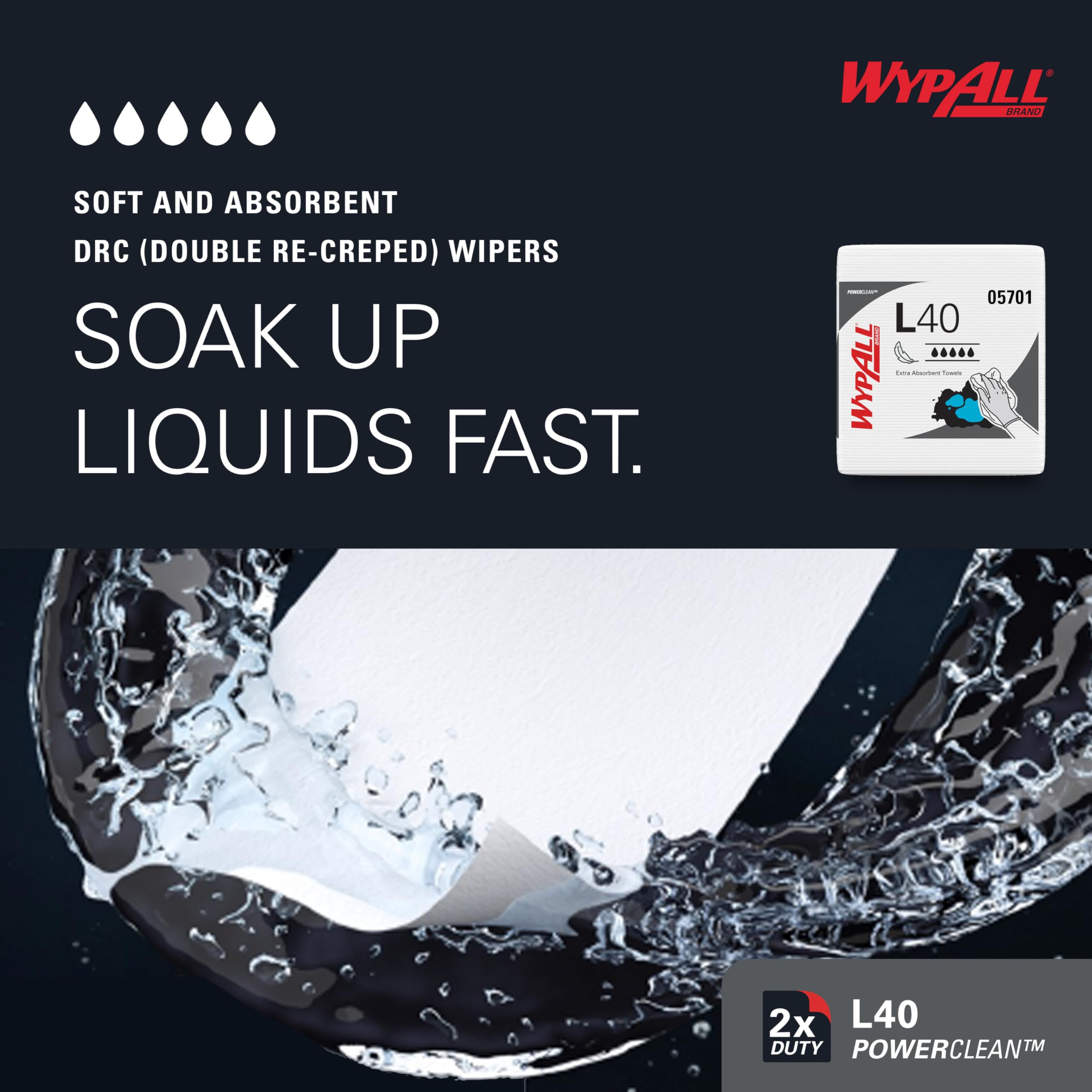 WypAll® L40 Extrasaugfähige Tücher 7471, besonders weiche, schnell absorbierende Einmaltücher, 18 Packungen x 56 viertelgefaltete Tücher (insges. 1.008)