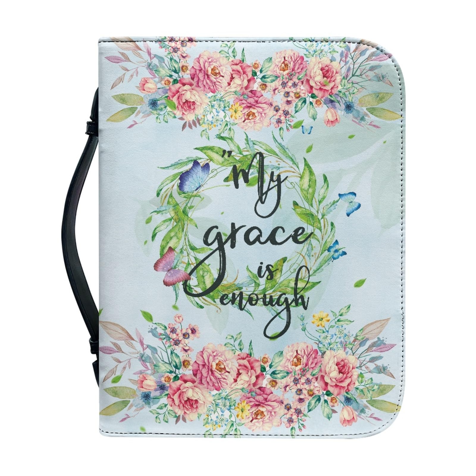 Dajingkj Bible Cover with Zip Large Leather Bible Covers Women's Flowers Bible Bag Women's Bag Bible Book Church Handbags, Green, X-Large — image 1