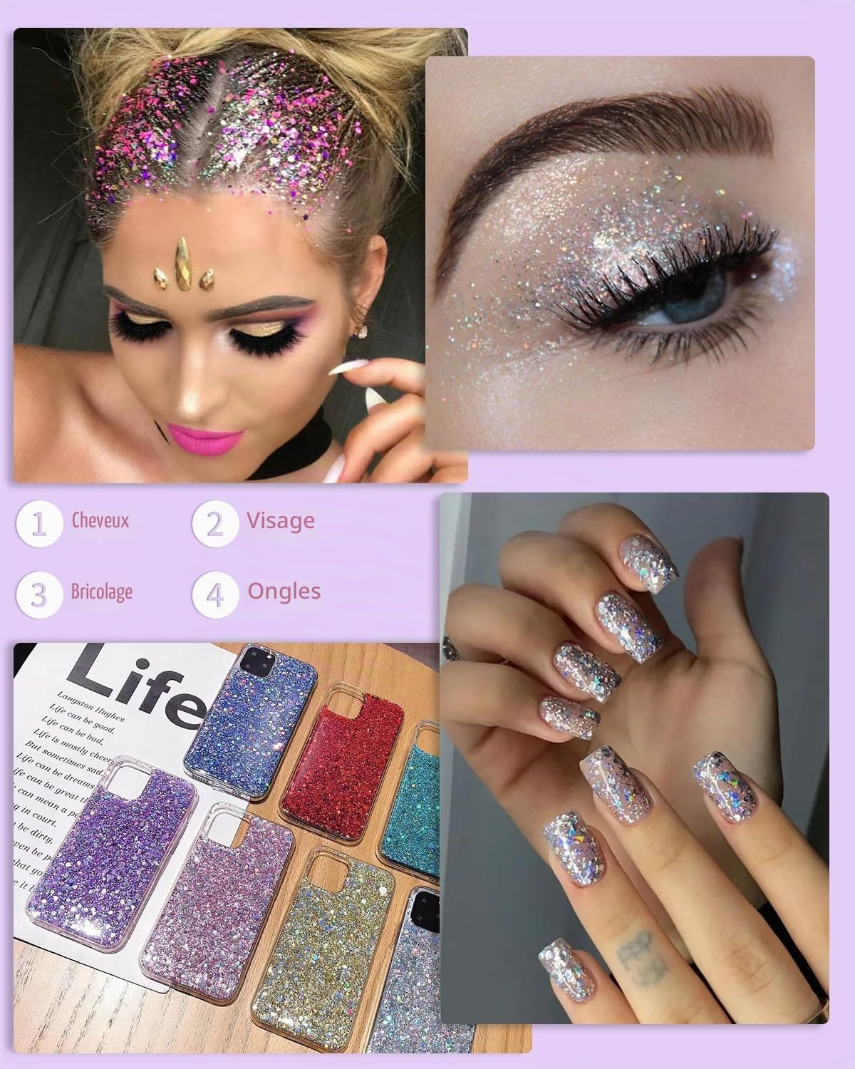4 Pièce Paillette Maquillage Gel Paillettes Gel Paillettes Visage Glitter Body Gel Chunky Paillettes pour Cheveux, Corps, Visage, pour Festival Fête Noël Pâques Maquillage Décoration (50ml)