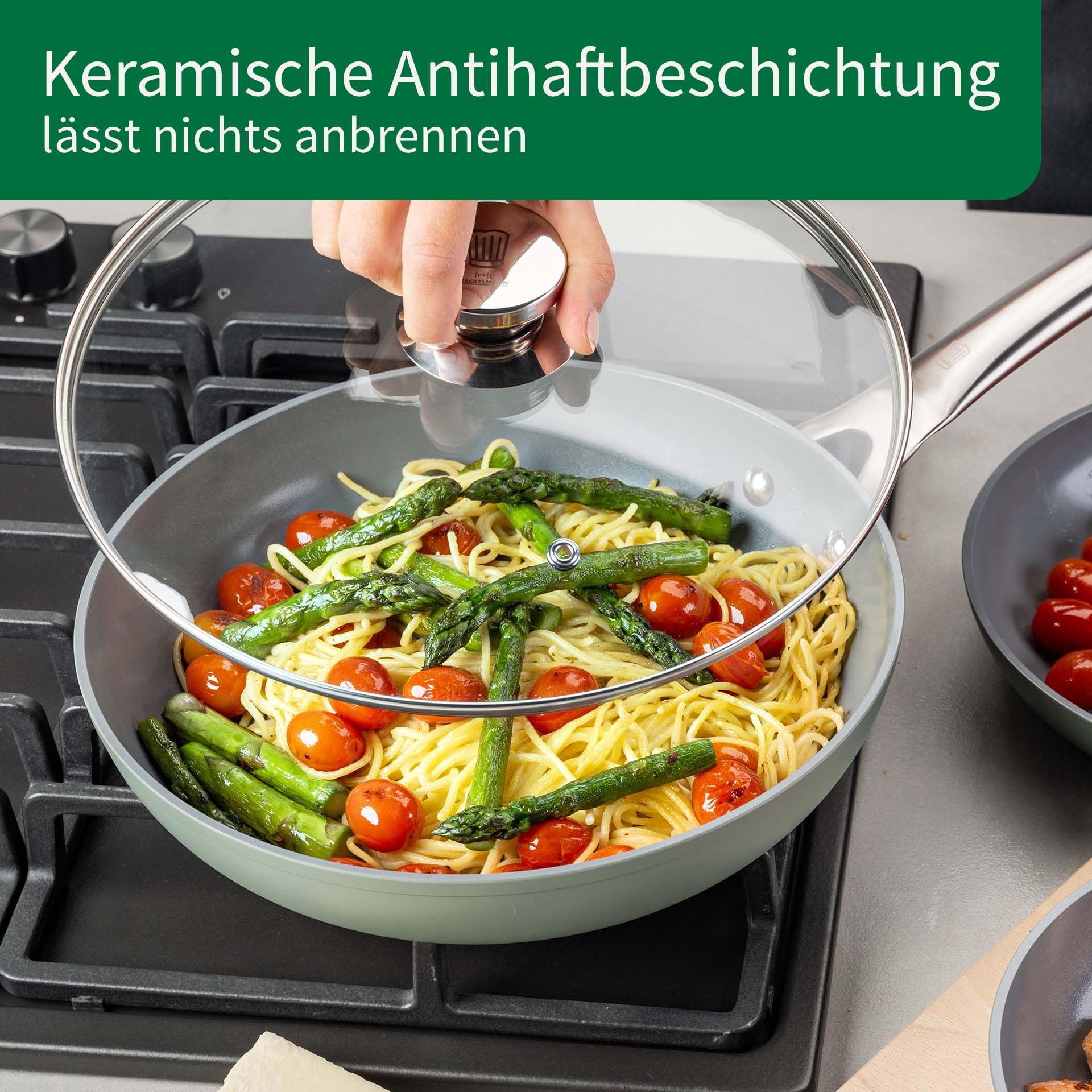 Chefkoch trifft Fackelmann Keramikpfanne Stuttgart Ø 28 cm – Hochwertige Antihaftbeschichtung, 100% recyceltes Aluminium, backofengeeignet bis 200° | Pfanne aus 100% recyceltem Aluminium , Hochwertige Antihaftbeschichtung, Backofengeeignet bis 200°C, Spül