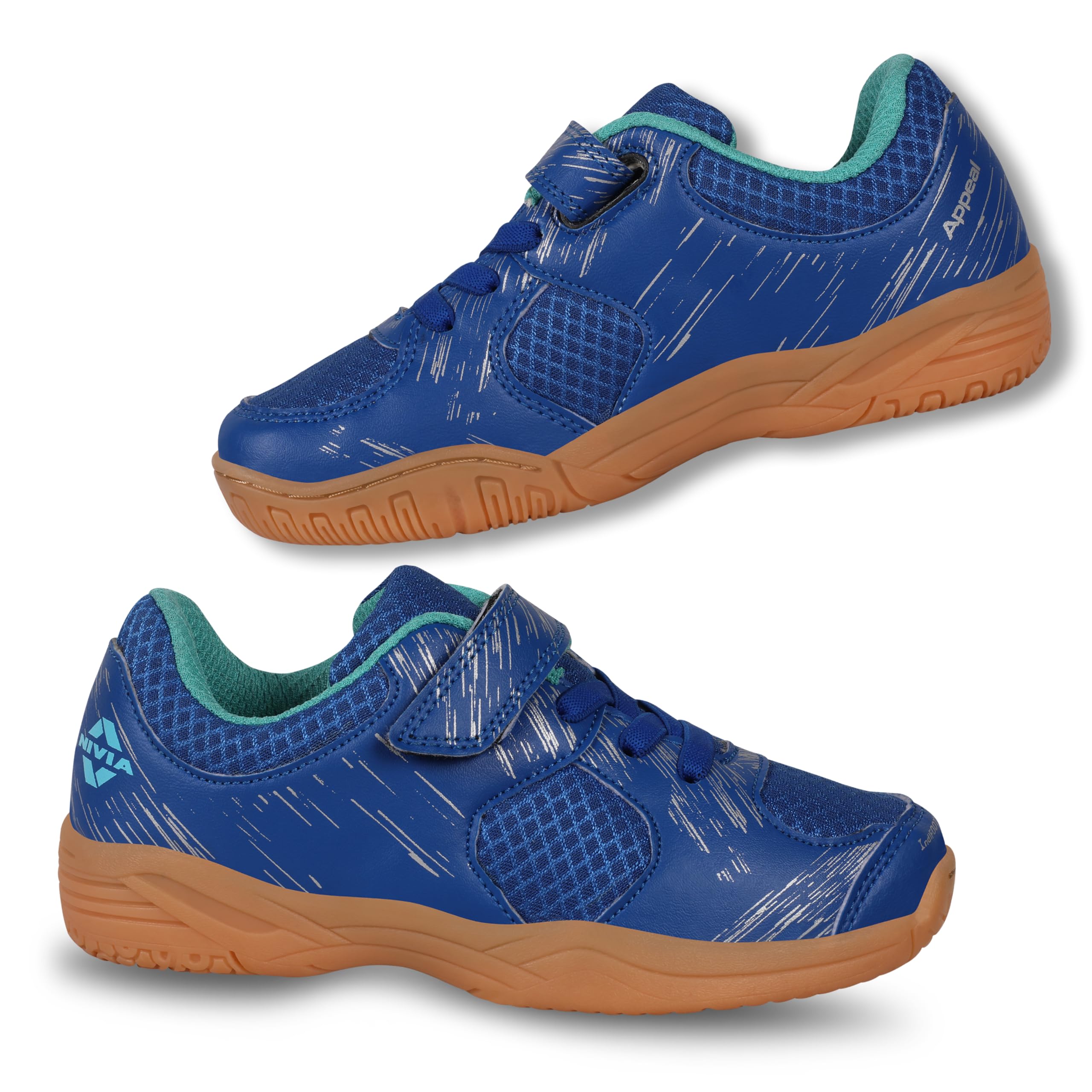 NiviaAppeal Kids Badminton Shoes | Non-Marking Court Shoes for Young Players | Red & Royal Blue