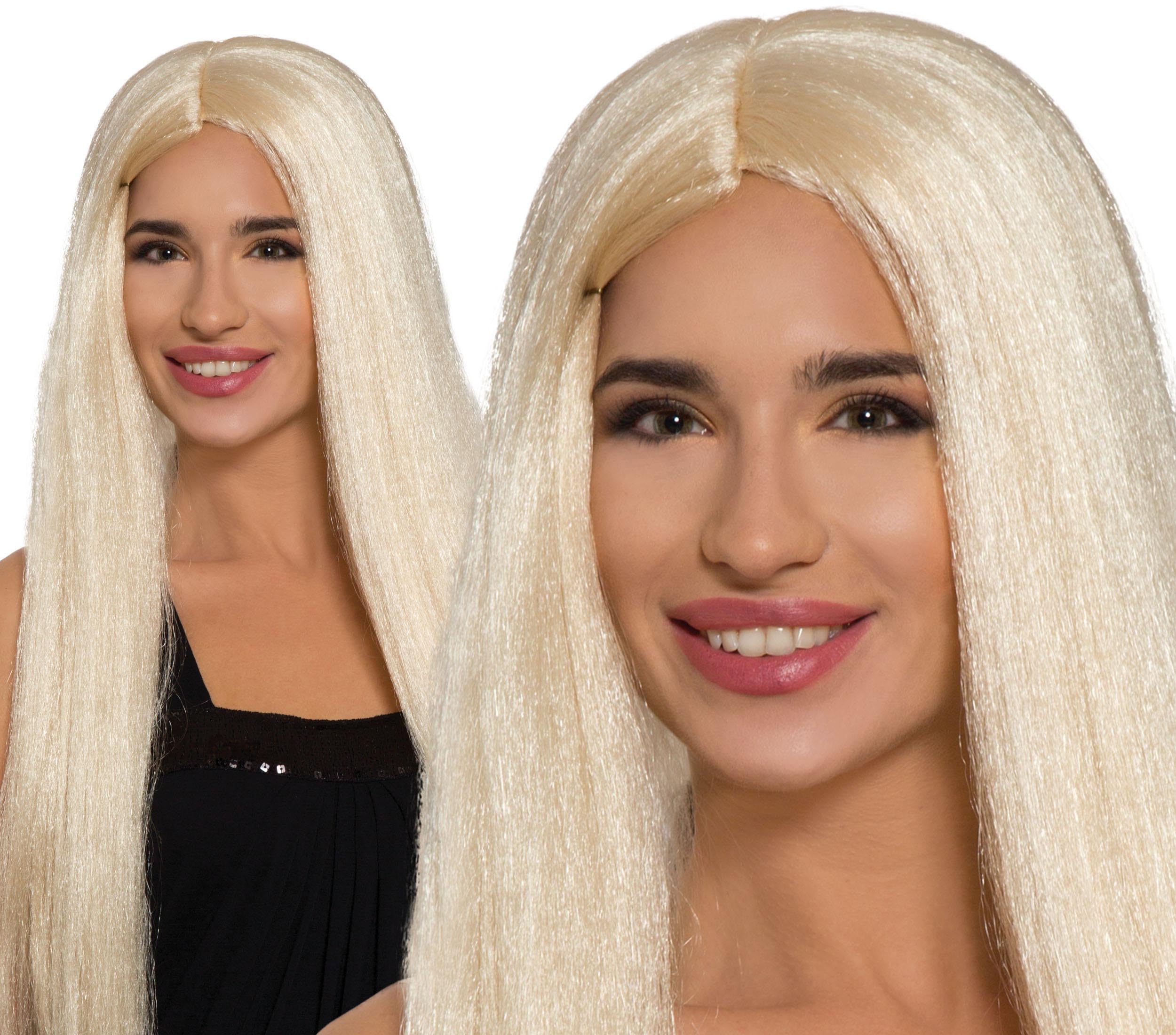 Peluca Melena Rubia Para Mujer – Talla Única De Pelo Sintético – Accesorio De Disfraz Para Halloween, Carnaval Y Fiestas Temáticas