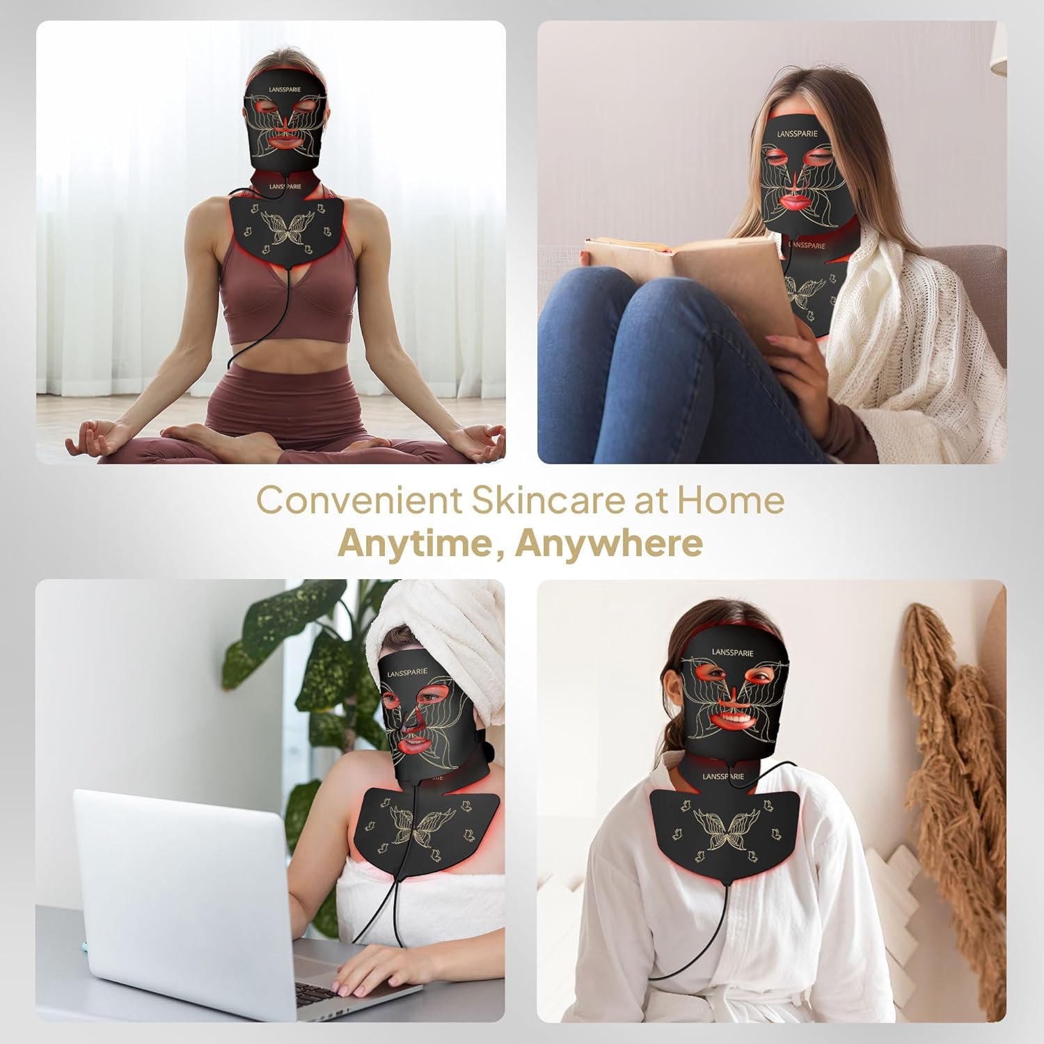 LED Face Mask Light Therapy, Soft Silicone Red Light Therapy Mask for Face and Neck, 7 Modes LED Mask Light Therapy with 5 Brightness Levels for Anti-Aging, Skincare at Home & Travel