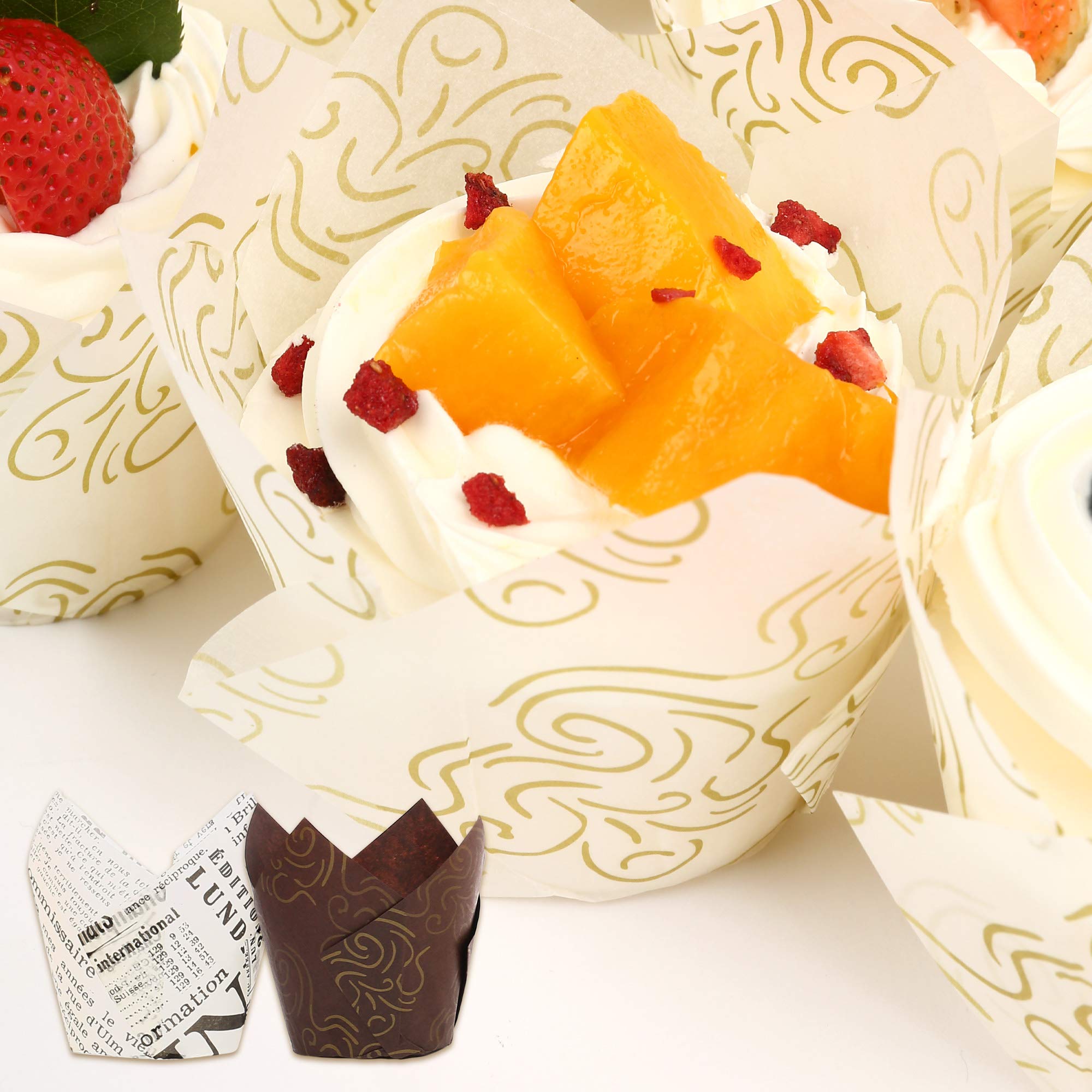 200-Pack Tulip Cupcake Liners - Parchment Baking Cups, Standard Size For Muffins, Cupcakes, Parties (3 Colors)