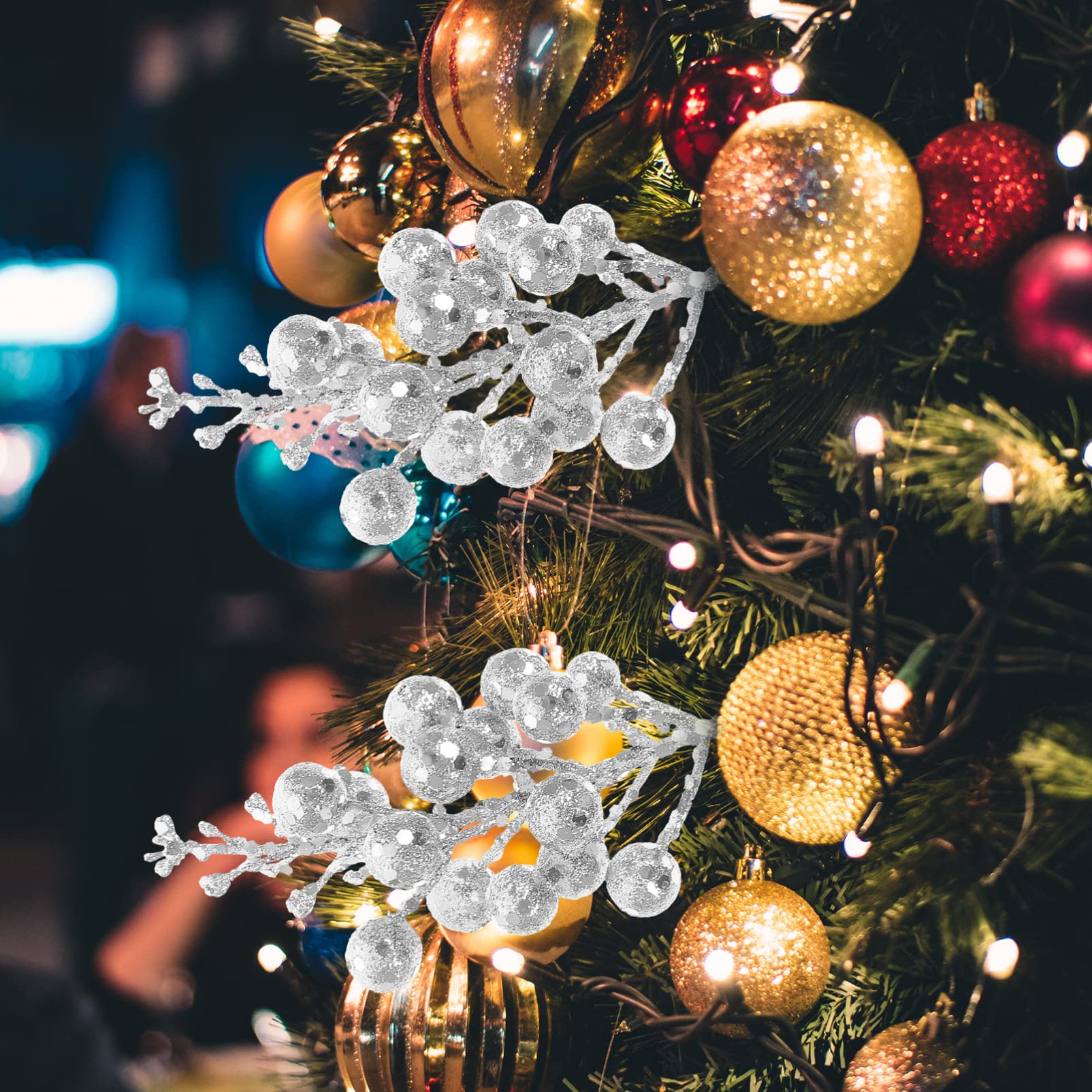 HOMSFOU Bacche Artificiali Natalizie Glitterate 10 Pezzi Rami Decorativi Per Alberi Di Natale e Ghirlande Decorazioni Per Feste a Tema Natalizio