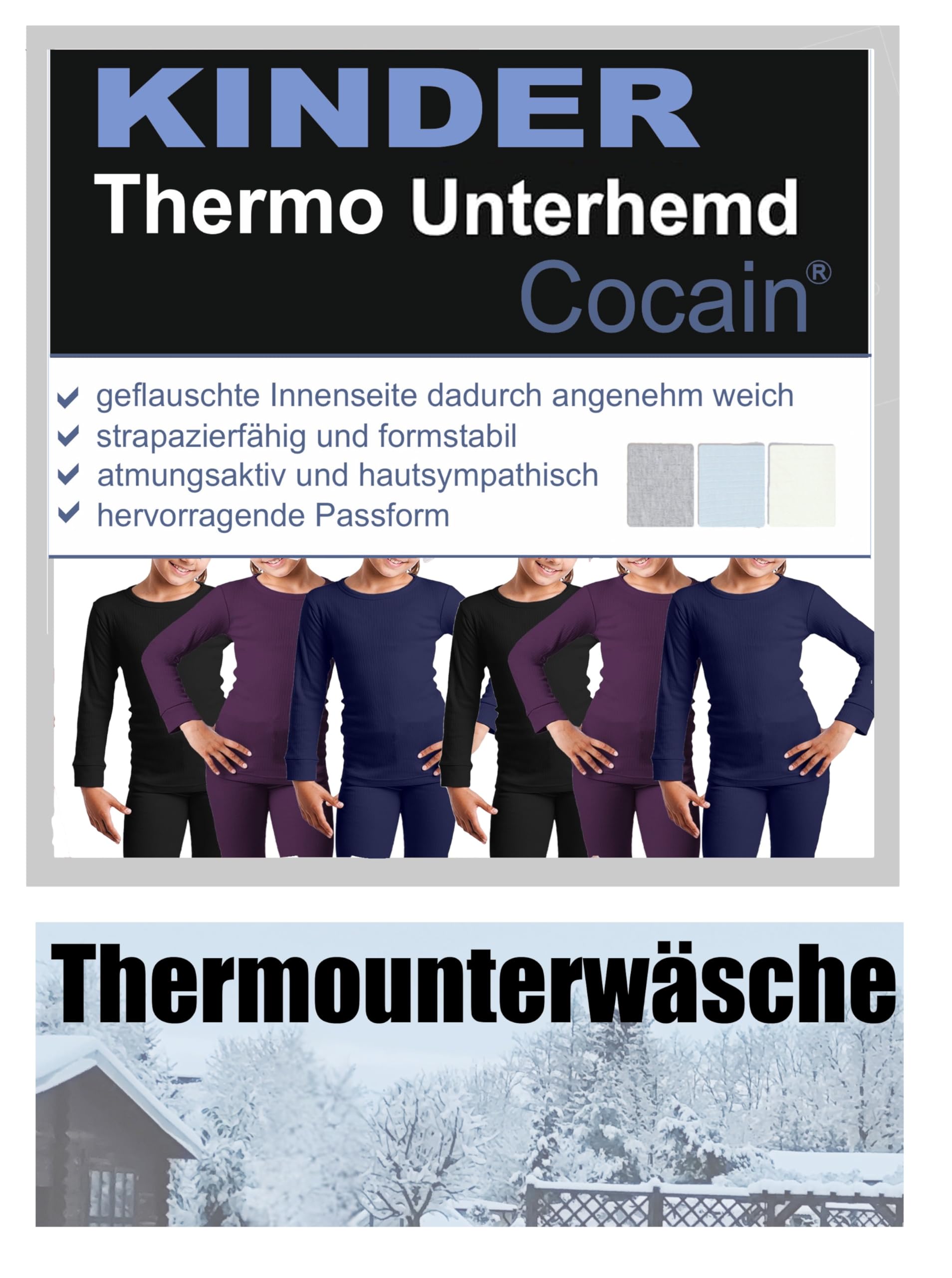 Cocain underwear Lot de 2 sous-vêtements thermiques longs pour enfant - Intérieur gratté et chaud - 122/128-158/164 cm