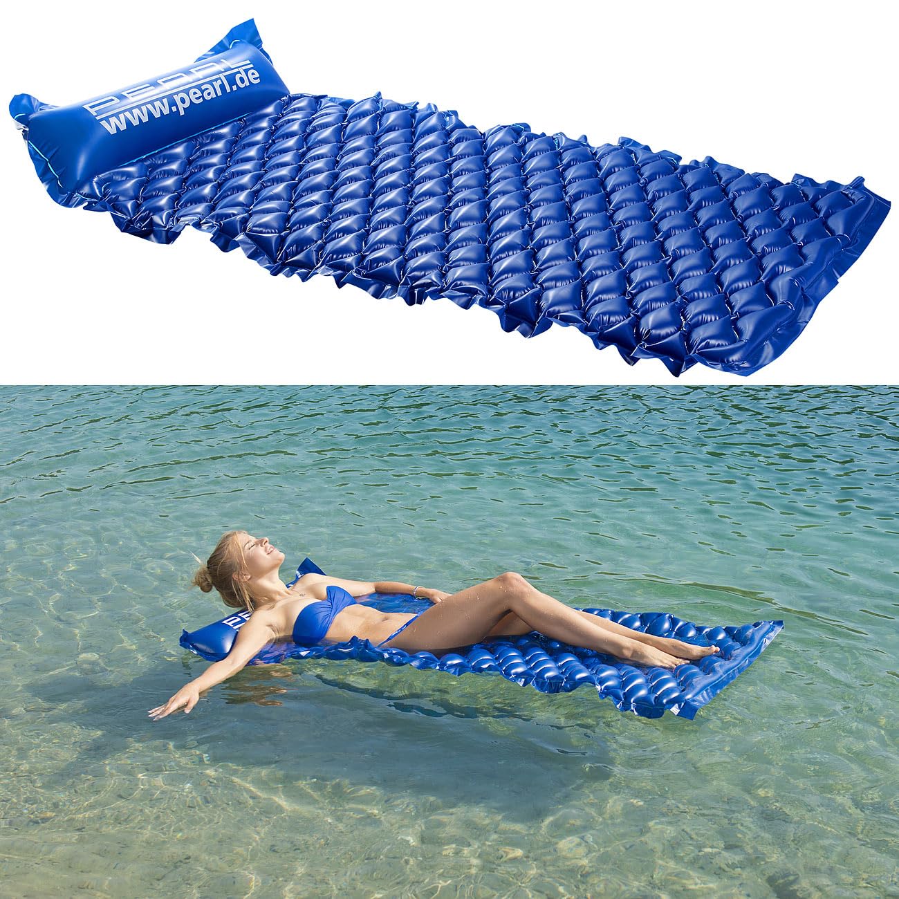 PEARL Luftmatratze Meer: Aufblasbare Komfort-Wasser-Luftmatratze, 155 x 76 cm, bis 80 kg (Wasser stabil, Pool, Luftmatratzen fürs) Sport & Freizeit