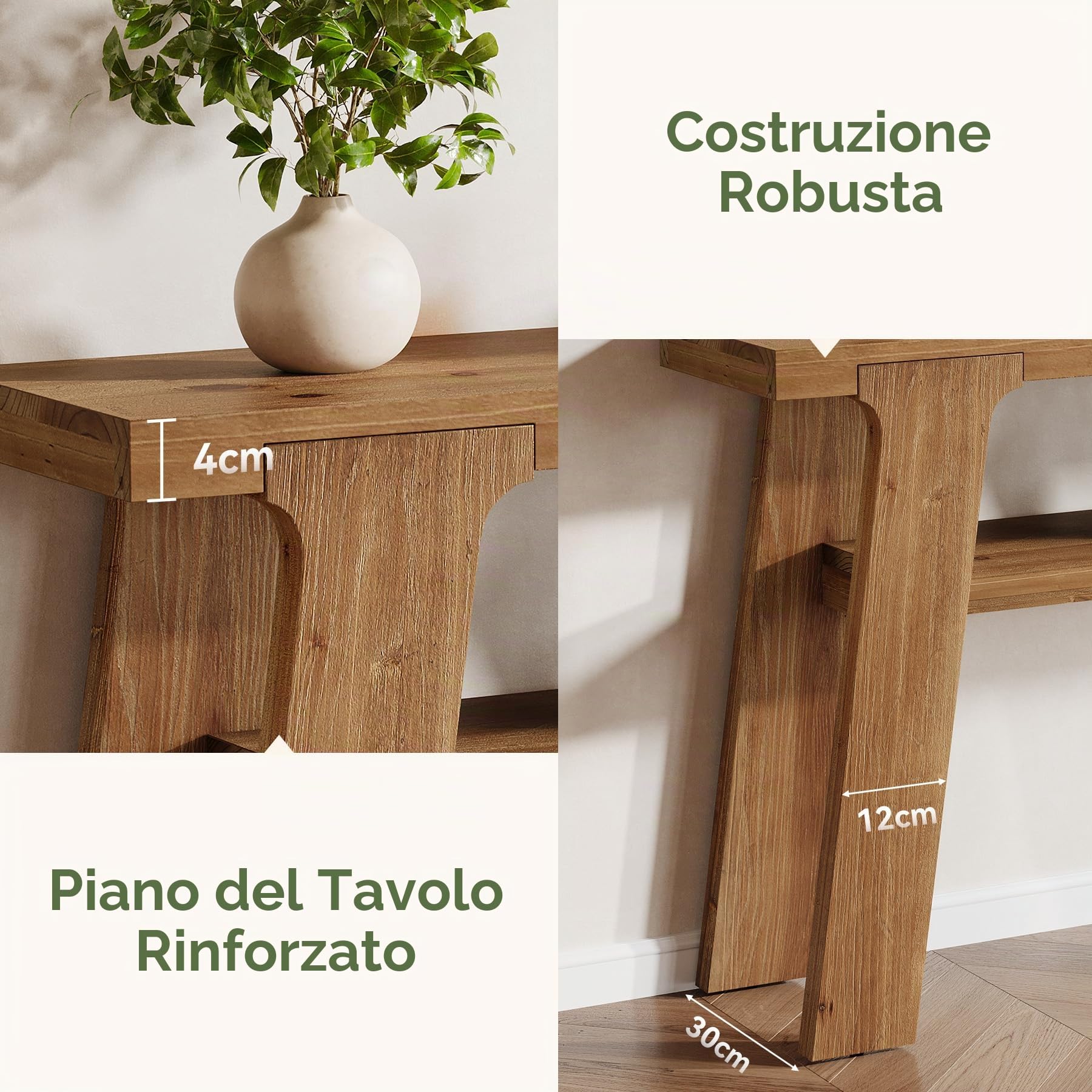 Table Console en Bois Massif, 120 x 30 x 80 cm, Console étroite de Style Champêtre avec 2 étagères, pour un Couloir, Derrière un Canapé, Dans un Salon ou une Entrée, Montage Facile