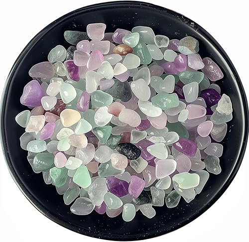 Chips de cristal de fluorita pulido, 200 unidades, 0.3 pulgadas, 10 onzas, piedras de cristal de mar trituradas, piedras curativas de cristal de