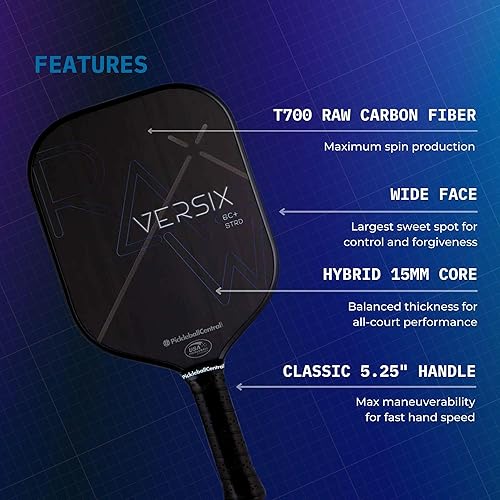 Miniatura 2 de VERSIX RAW Carbon Fiber Pickleball Paddle,Polypropylene Honeycomb Core, T700 Toray Raw Carbon Fiber, 7.9oz (Midweight), 15mm Core