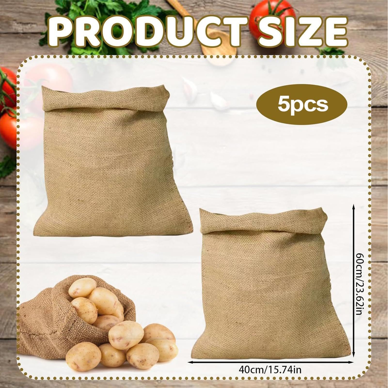 Sacs en toile de jute – Grand organisateur réutilisable pour le jardinage, le stockage et la plantation – 40 x 60 cm, idéal pour la terre, le sable, les fruits et les légumes dans le garage, la