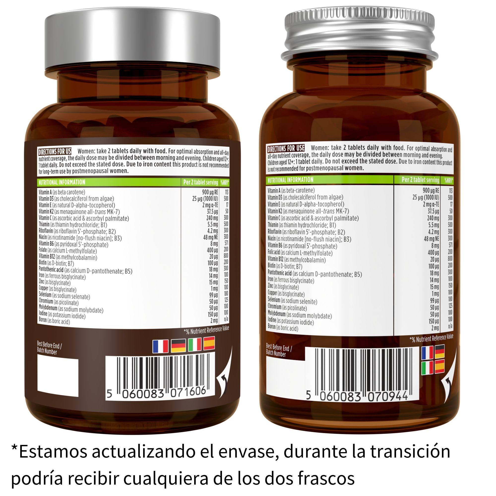 Igennus Multivitamínico Mujer con Hierro, 21 Nutrientes Activos, Puro y Limpio, Aporte de Nutrientes Durante todo el día, Vitaminas B de Alta Potencia, Fácil de Tragar, 180 compimidos Veganos,90 Dosis