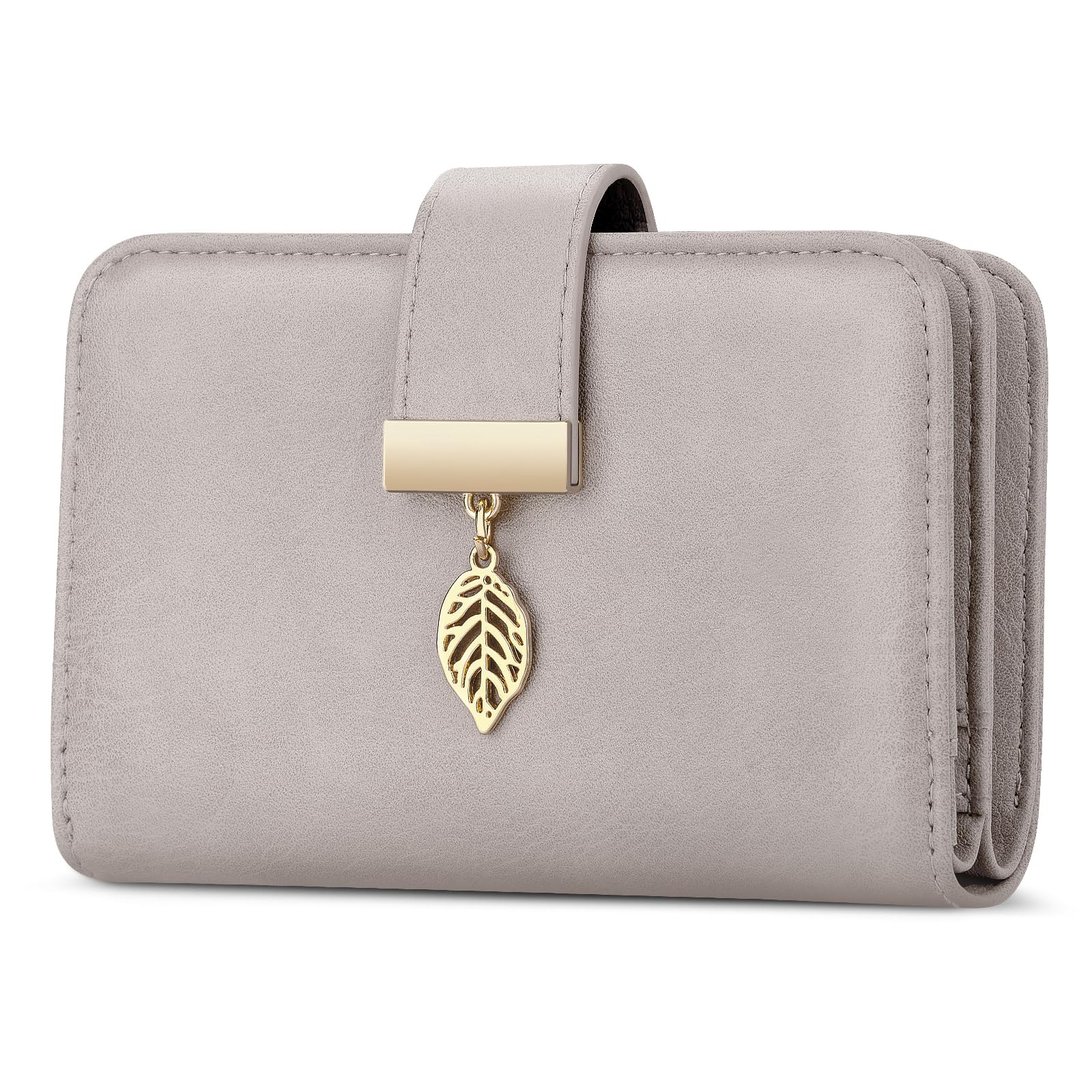 FaneamLadies Purse RFID Blocking Leather Wallet Women's Small Purse Ladies Bifold Purse Credit Card Wallet with Wrist Strap, 1 Zip Coin Pocket, 14 Card Slots, Exquisite Box