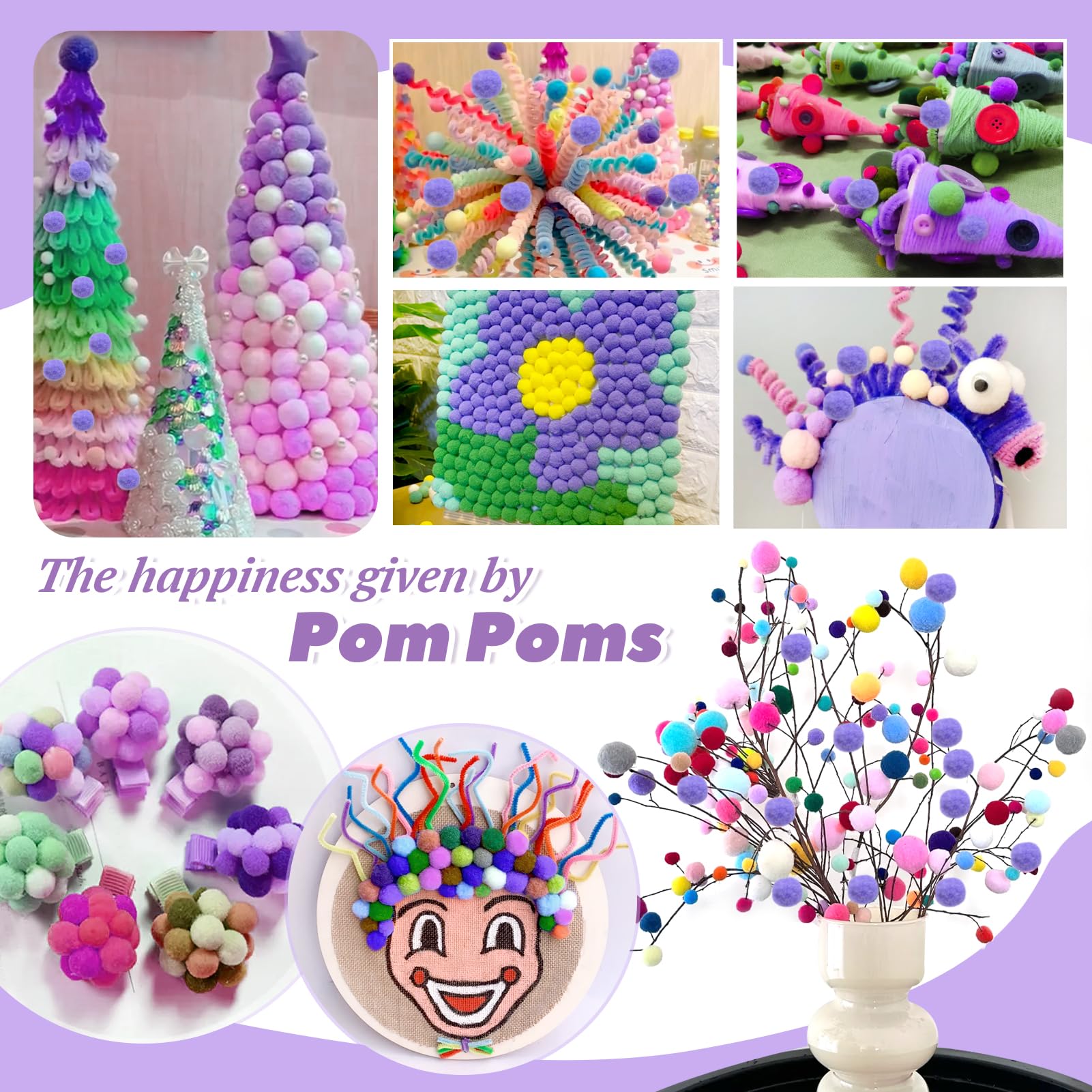 TOAOB 300 pcs Purple Pom Poms 20 mm Fluffy Pom Poms Fuzzy Pompoms Balls for DIY Crafts Decorations, 20mm - Image 4
