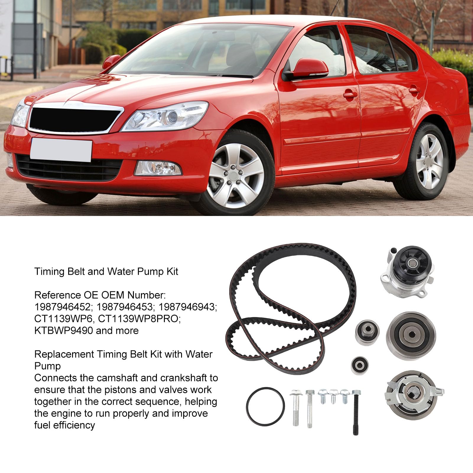 Kit Distribuzione Motore, Set Cinghia Dentata con Pompa Acqua in Lega, Compatibile con SEAT Altea Toledo e Codice KP25649XS, 1 Ricambio per Manutenzione Motore Auto