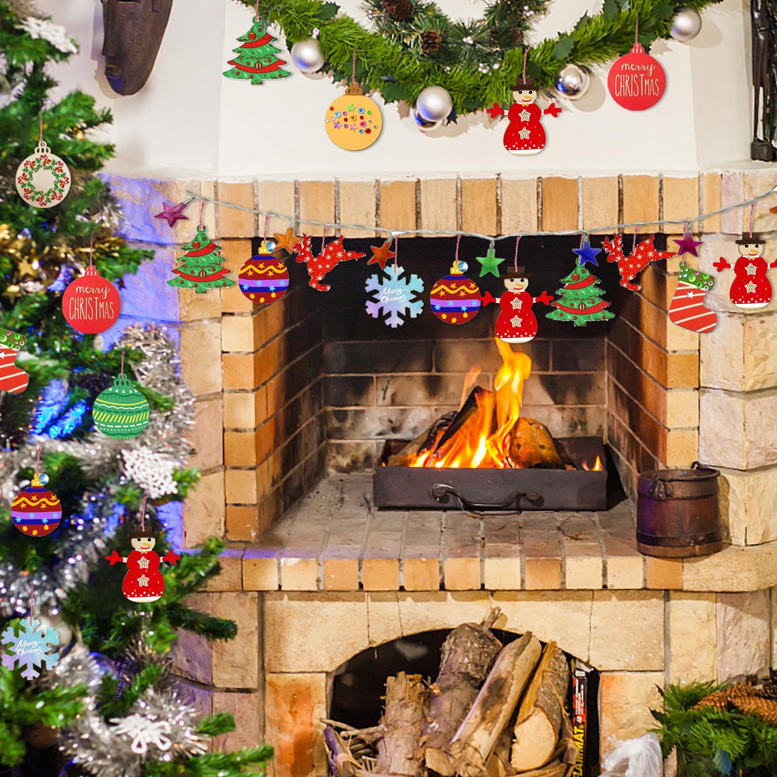 Set De 12 Carillones De Viento De Madera Para Manualidades Navideñas – Decoración Colgante DIY De Doble Cara Para Pintar Al Aire Libre