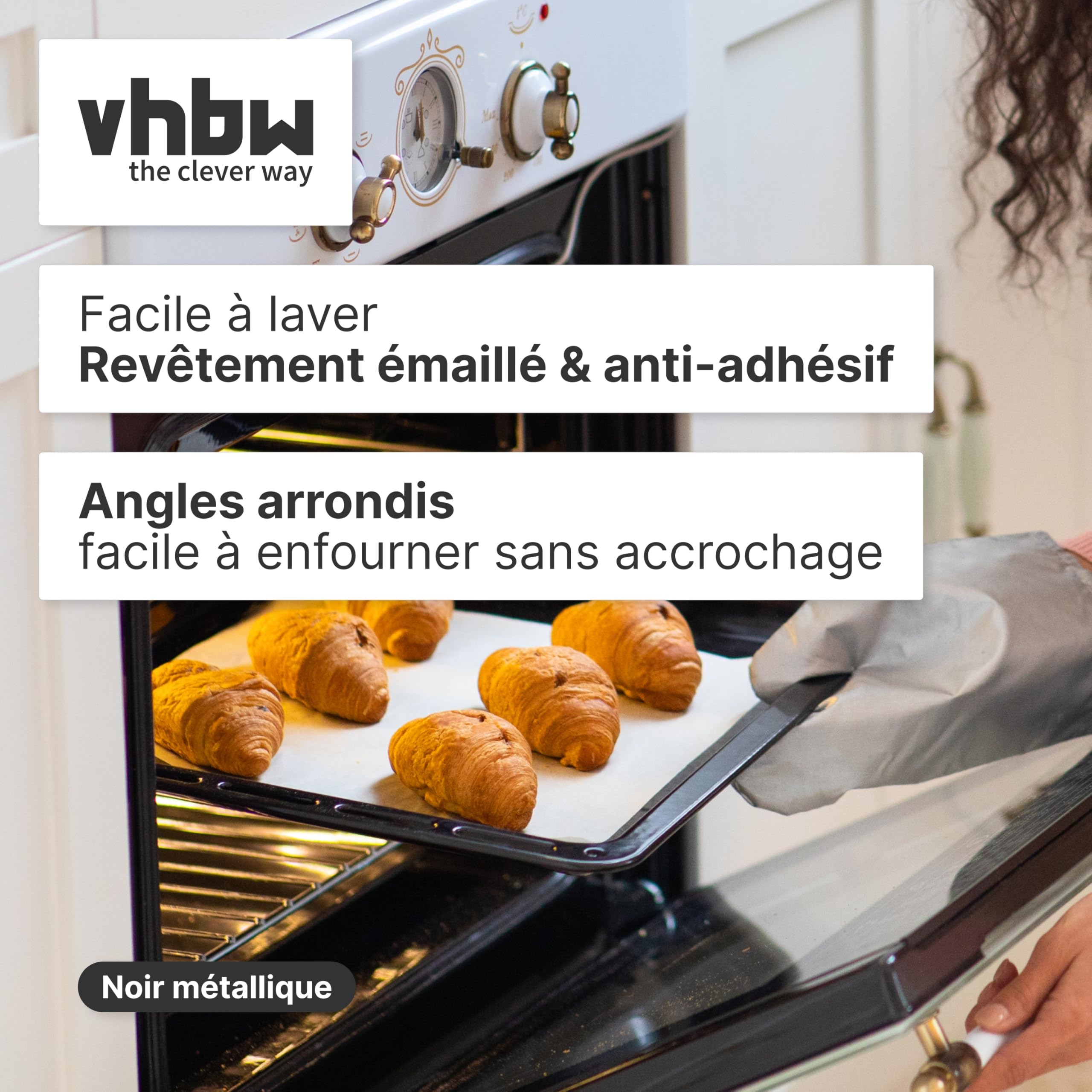 vhbw - Plaque de four noire, émaillée, revêtement anti-adhérence compatible avec Siemens HR7-Serie, HR7xxxx - 46 x 36,6 x 3,2 cm