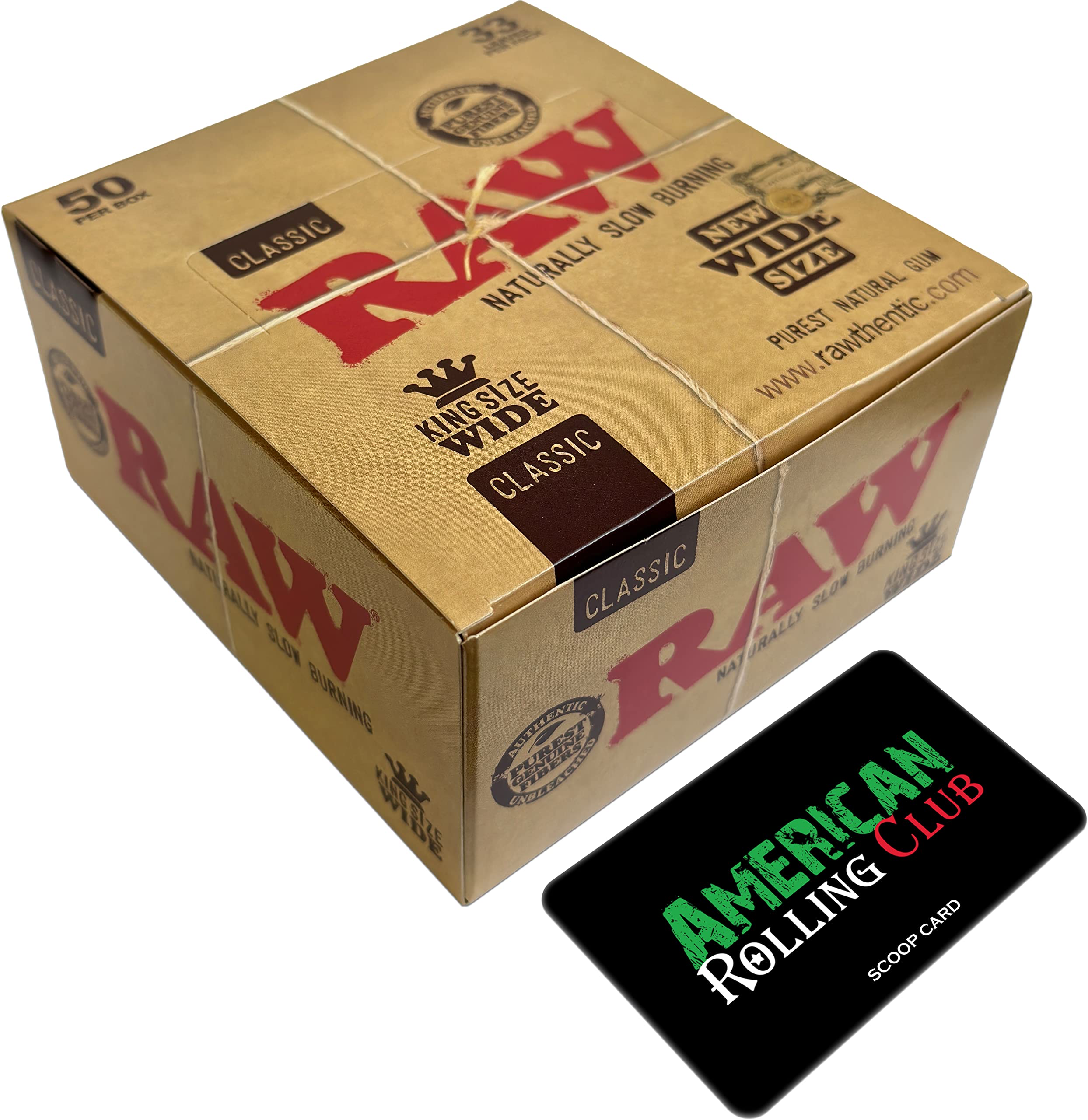 Roll With Us DepotRAW Classic Cigarette Papers | King Size Wide | Full Box - 50 Pack | Includes an ARC Scoop Card (Full Box)