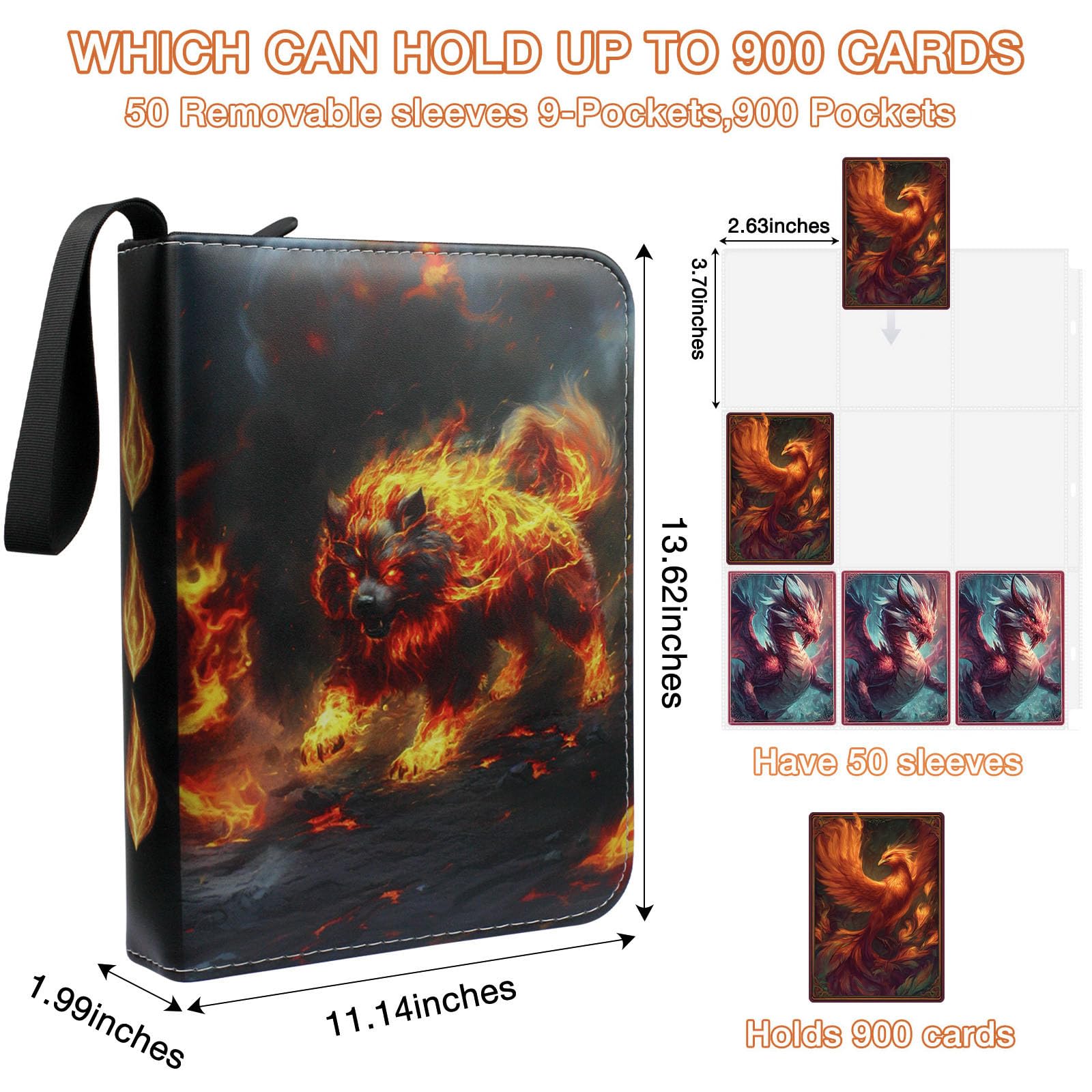 Trading Card Binder 9-Pocket Holds 900 Cards with 50 Removable Sleeves - Image 3