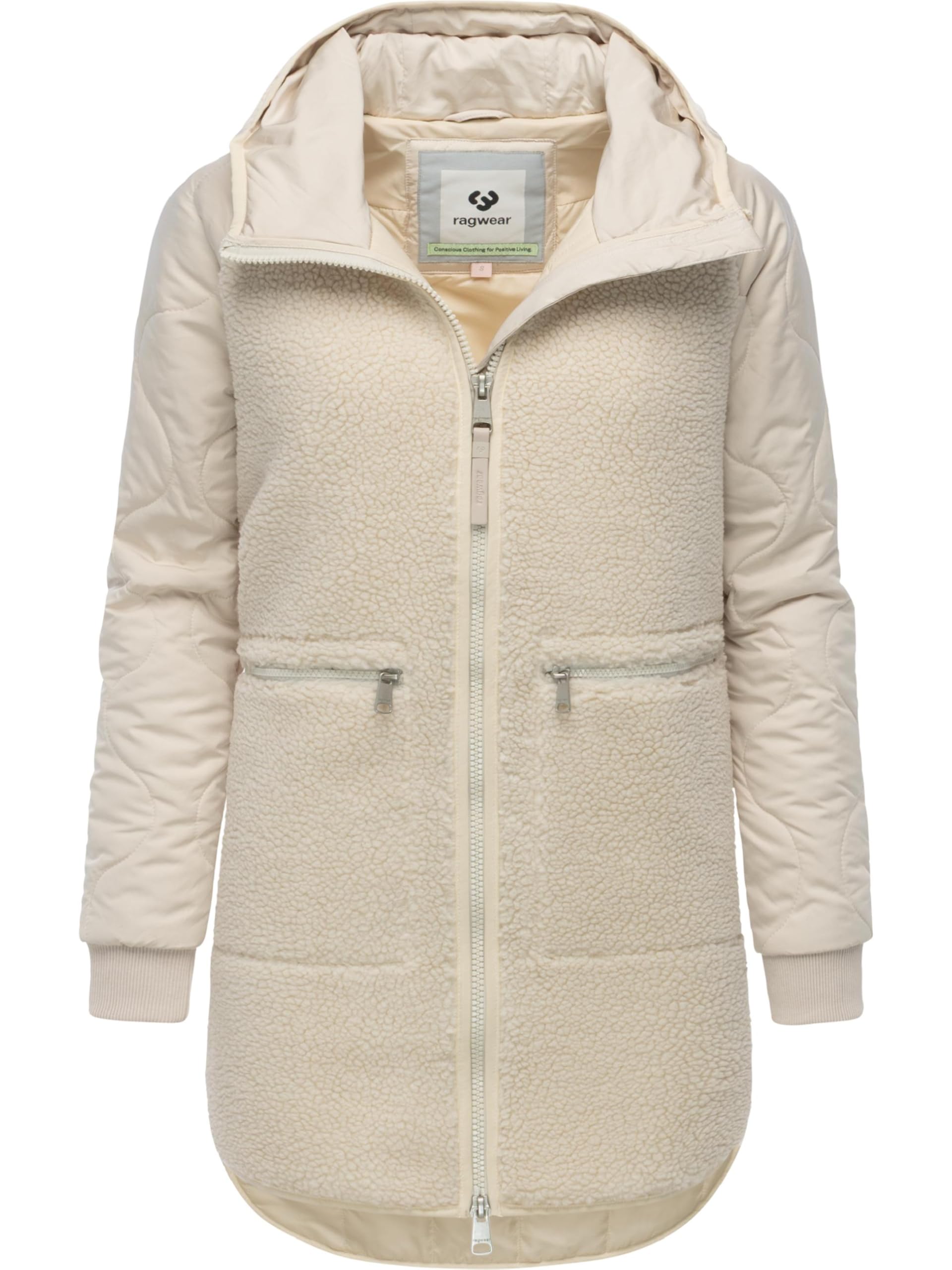 Ragwear Damen Teddyfleece Kurzmantel warmer Plüschmantel mit Kapuze Longeddy YOUMODO XS-XXL