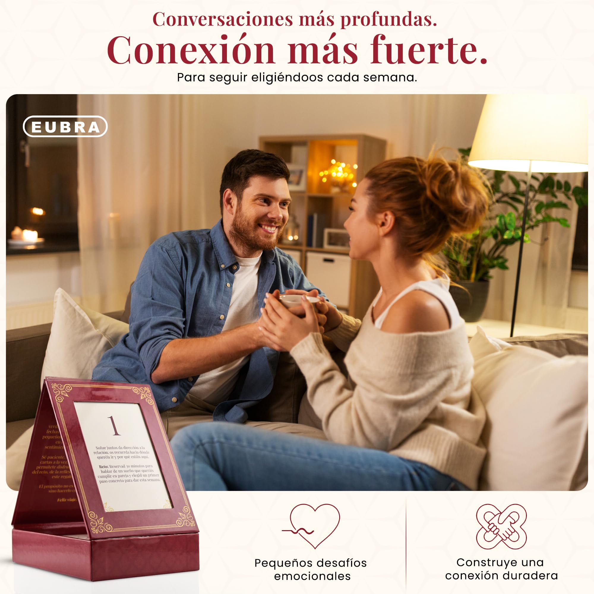 EUBRA 52 Momentos Pareja • Ritual Semanal 52 Tarjetas con Reflexiones y Retos • Caja Atril Decorativa • Regalo Original Aniversario Boda Matrimonio San Valentín Novios Hombre Mujer Amor Conexión — view 6